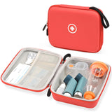 Fukumi estuche duro para inhalador rojo visto frontal, protección para viaje
