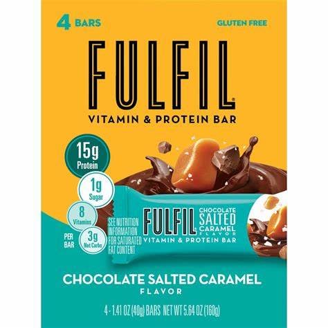 Barra Fulfil chocolate con caramelo salado, fuente de proteína de suero para snack energizante