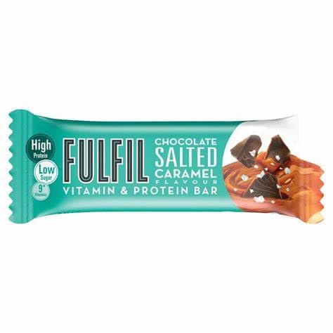 Barra Fulfil chocolate con caramelo salado, opción sin gluten para merienda rápida