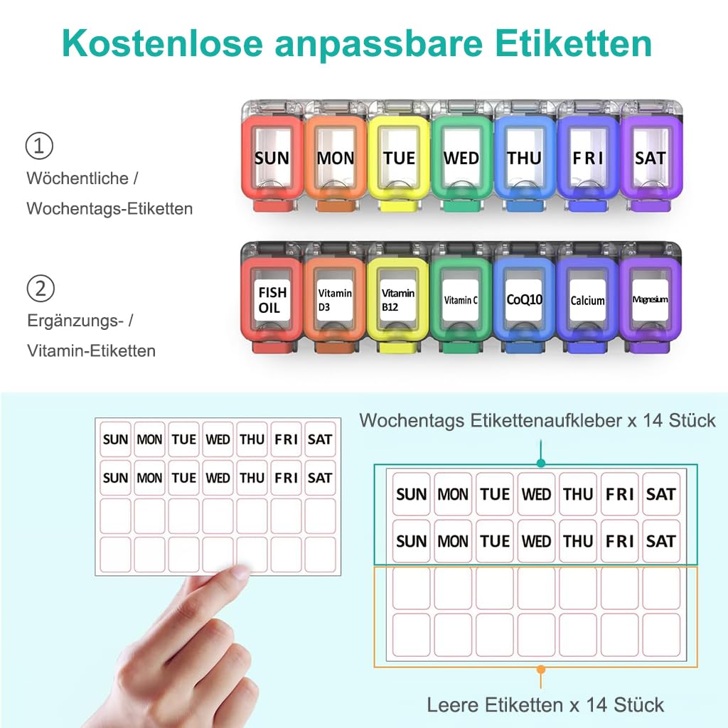 Fullicon alta capacidad, caben píldoras y suplementos en cada compartimento.