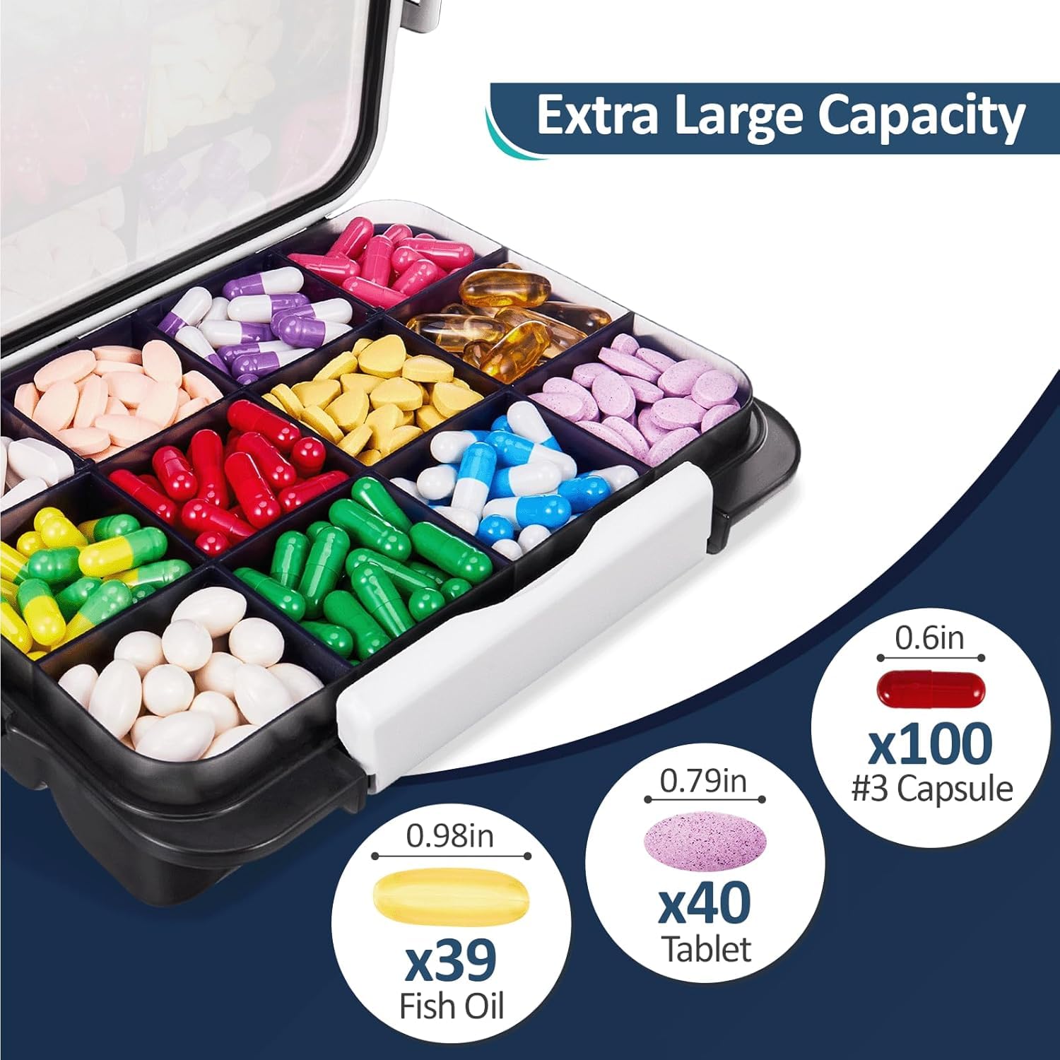 Fullicon organizador con divisores ajustables para suplementos y primeros auxilios