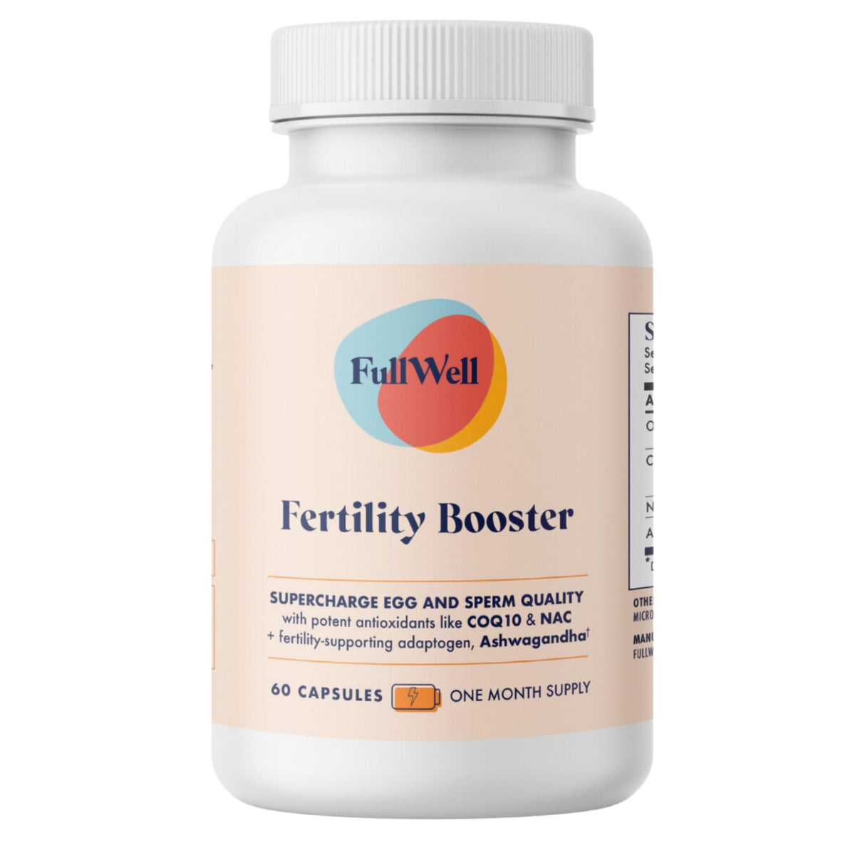 FullWell Fertility Booster empaque compacto para fácil almacenamiento diario.