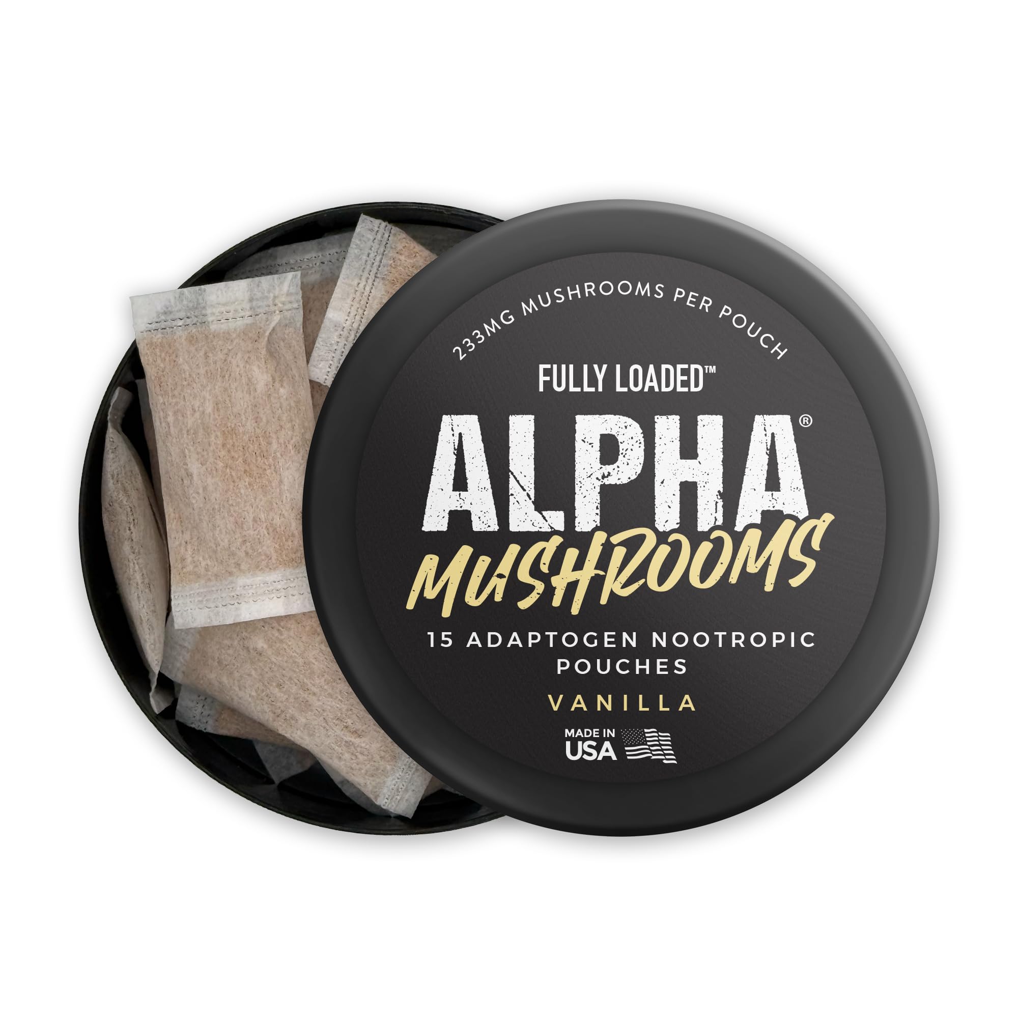 Fully Loaded Alpha Mushroom Pouches antes de entrenar, claridad y foco
