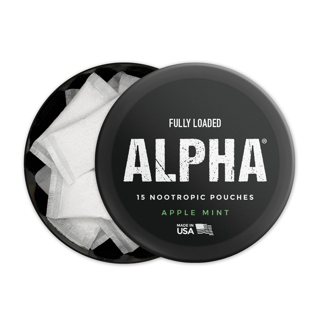 Detalle bolsita manzana-menta Alpha Nootrópico con textura suave