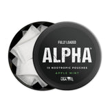 Detalle bolsita manzana-menta Alpha Nootrópico con textura suave
