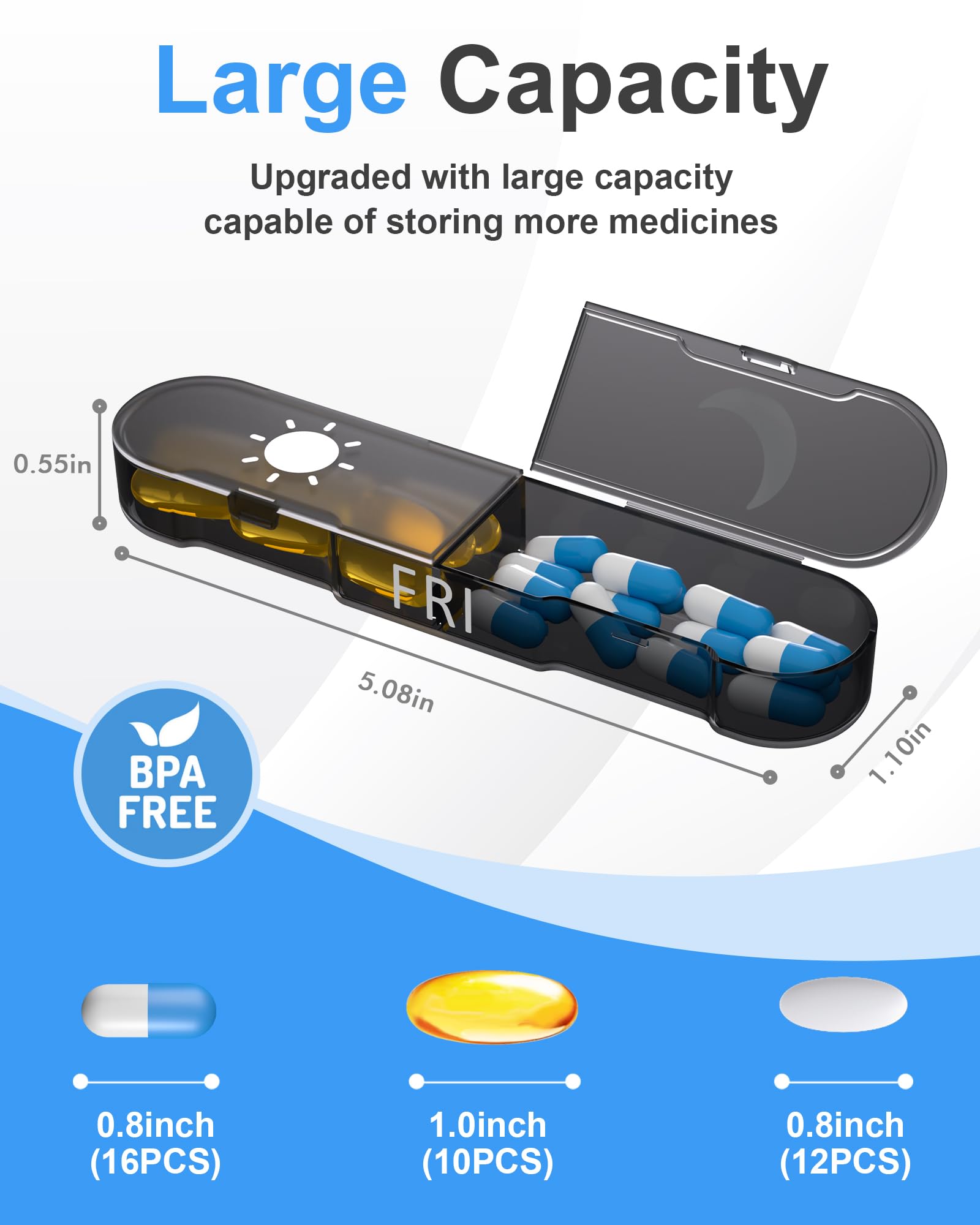 Funck Organizador Semanal: alta capacidad para vitaminas y suplementos en cada compartimento.
