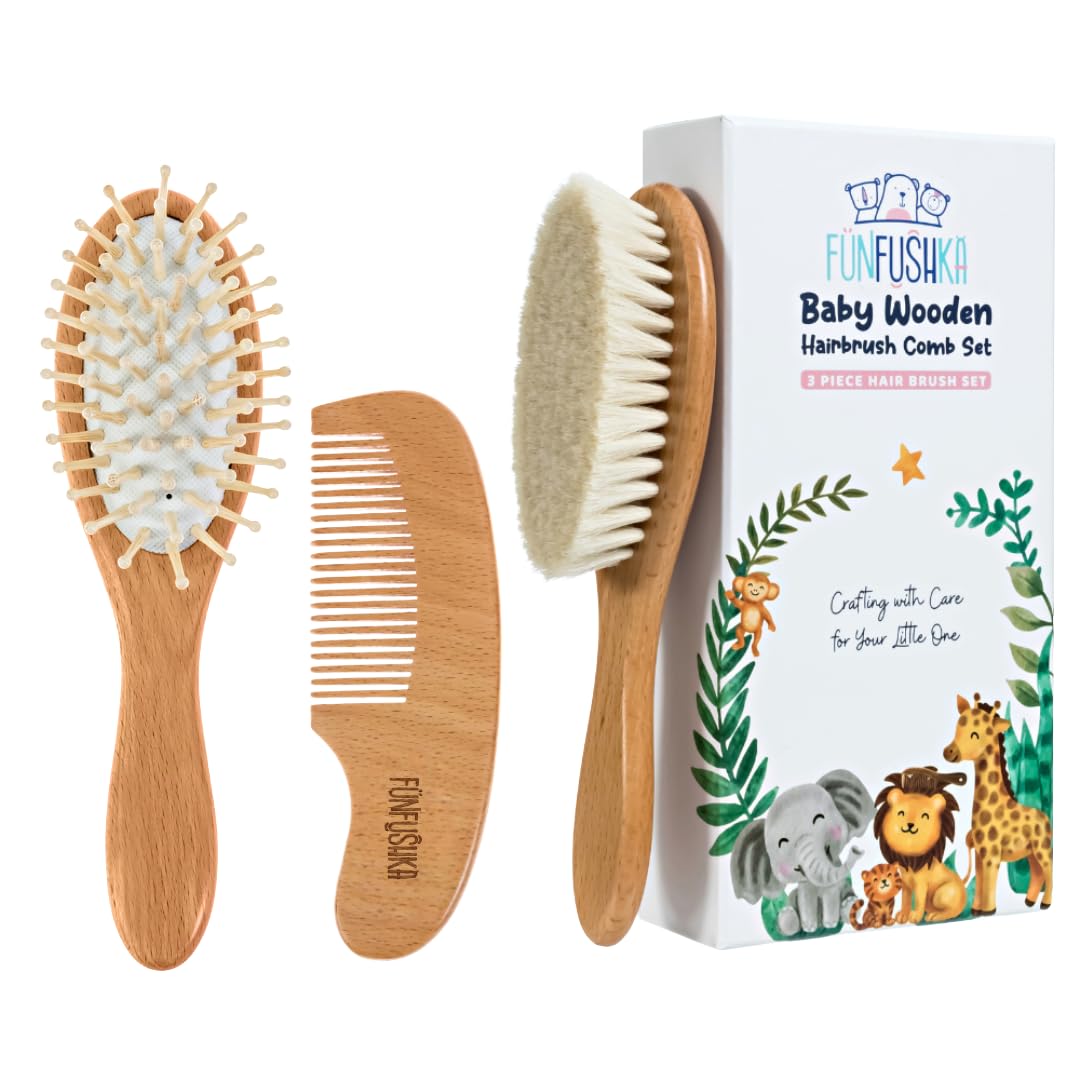 Cepillo FUNFUSHKA para bebé con cerdas de cabra ultra suaves, ideal para cuero cabelludo delicado