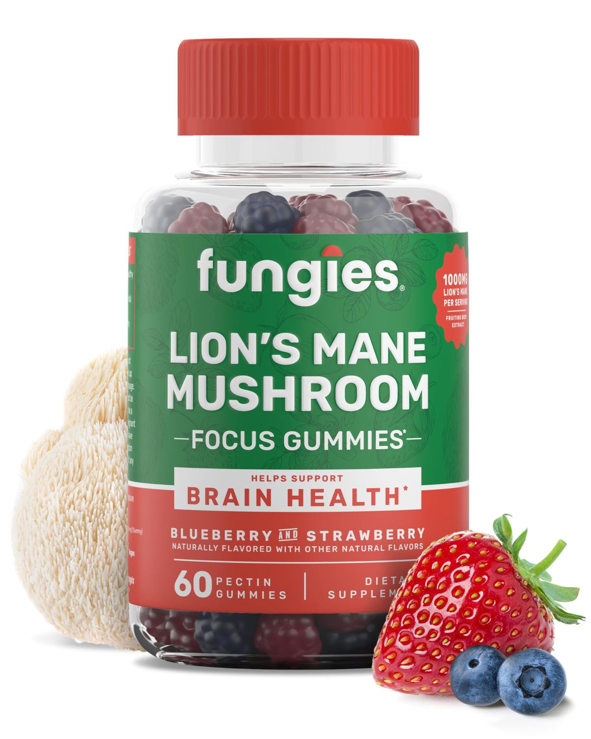 Gominolas Fungies Melena de León en envase para fácil consumo