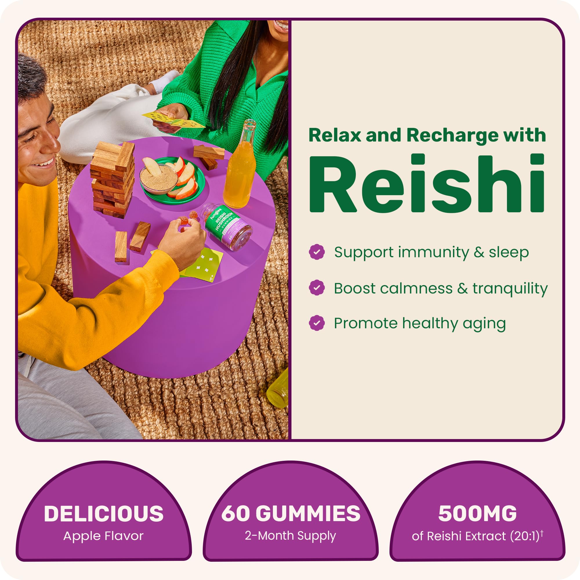 Primer plano de la textura suave de las gomitas Fungies Reishi para relajación