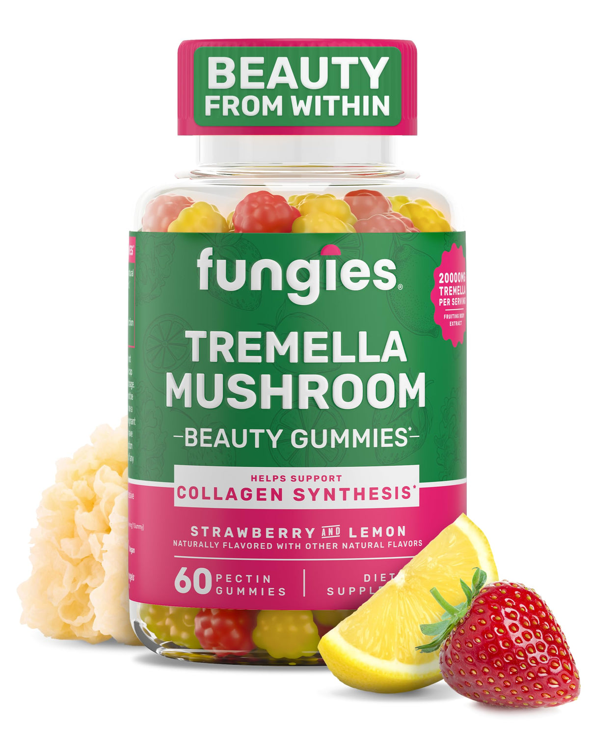 Gomitas Fungies Tremella en envase de 60, dosis diaria conveniente para belleza interior.
