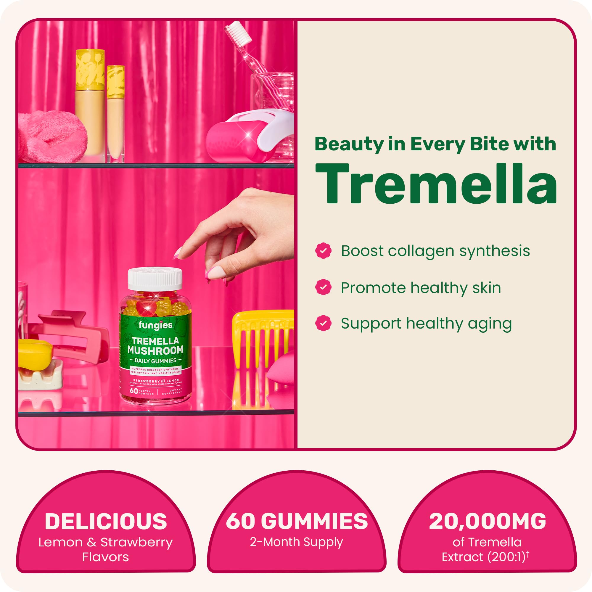 Gomitas Tremella con sabor fresa, sabor delicioso para hidratación diaria.