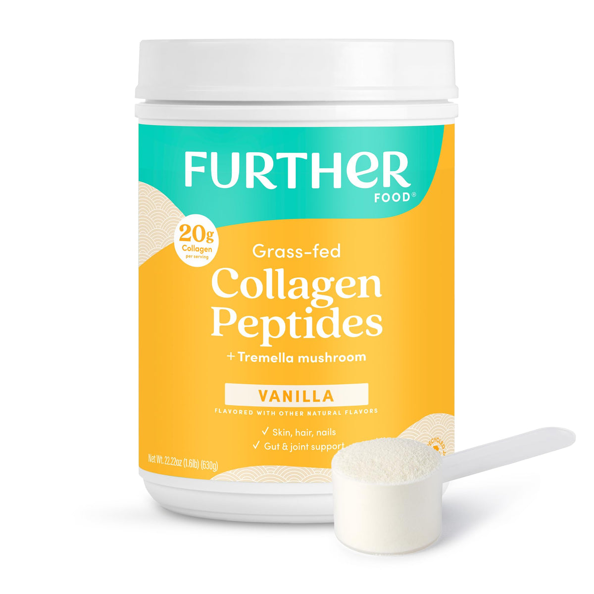 Colágeno Further Food en polvo de vainilla, textura suave para batidos