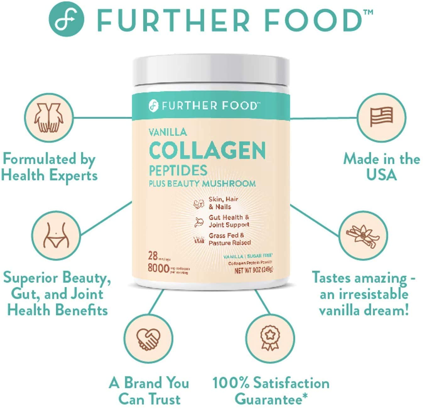 Further Food Vanilla Collagen, cuchara medidora para porciones consistentes