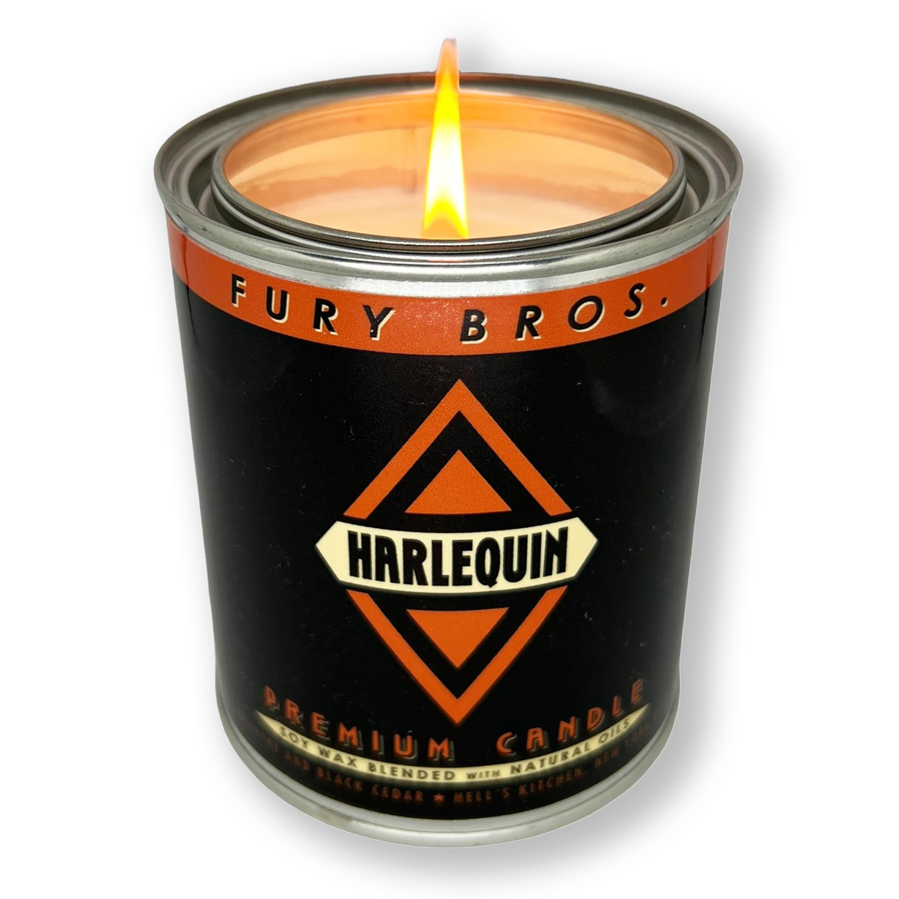Vela Fury Bros Harlequin Absenta-Cedro Negro, ideal para atmósfera nocturna.