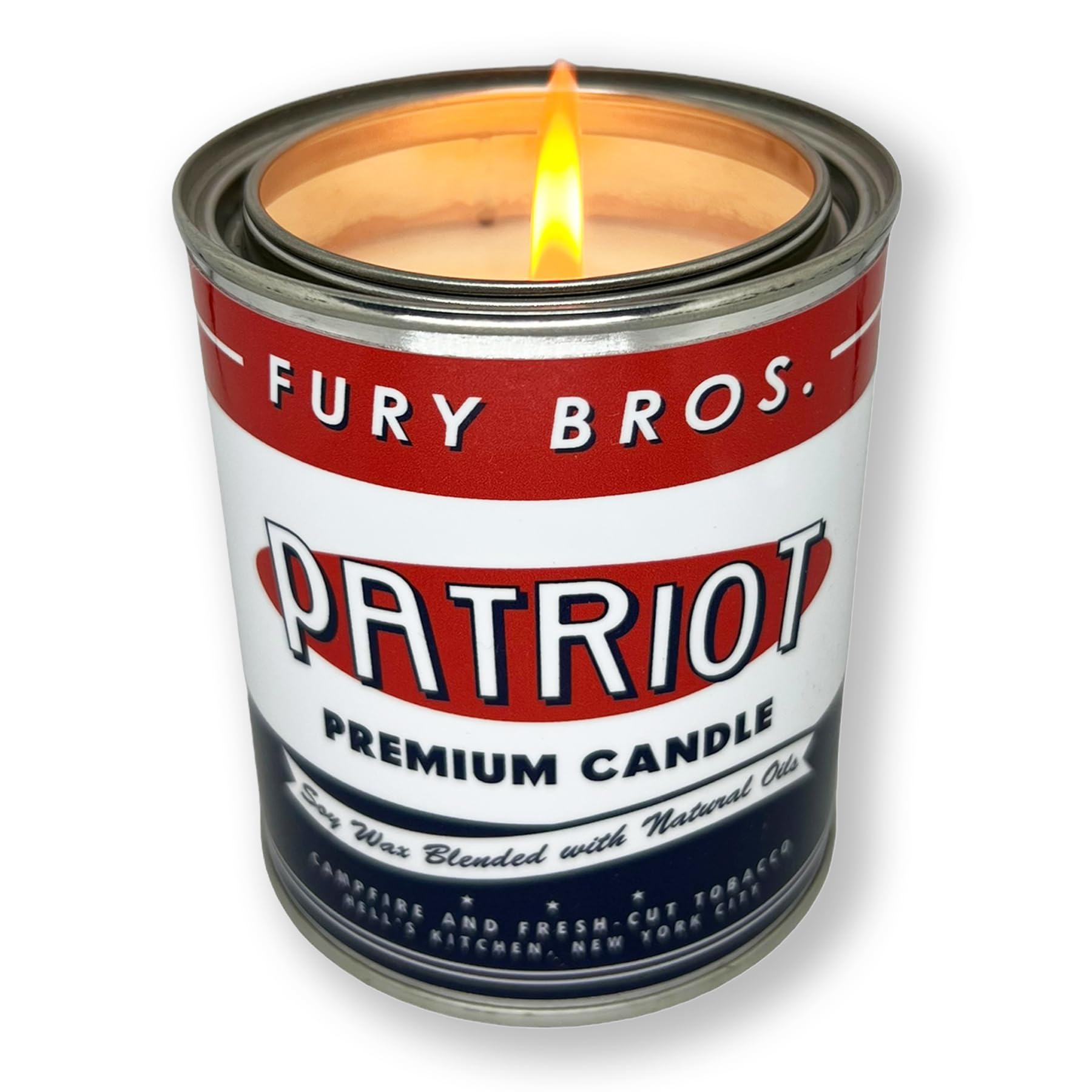 Vela Patriot de Fury Bros. con fragancia fogata para ambiente cálido