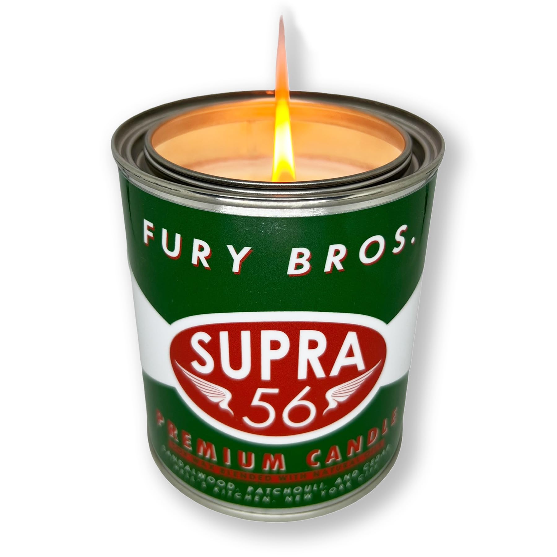 Vela Fury BROS Supra56 de sándalo, pachulí y cedro para atmósfera masculina.