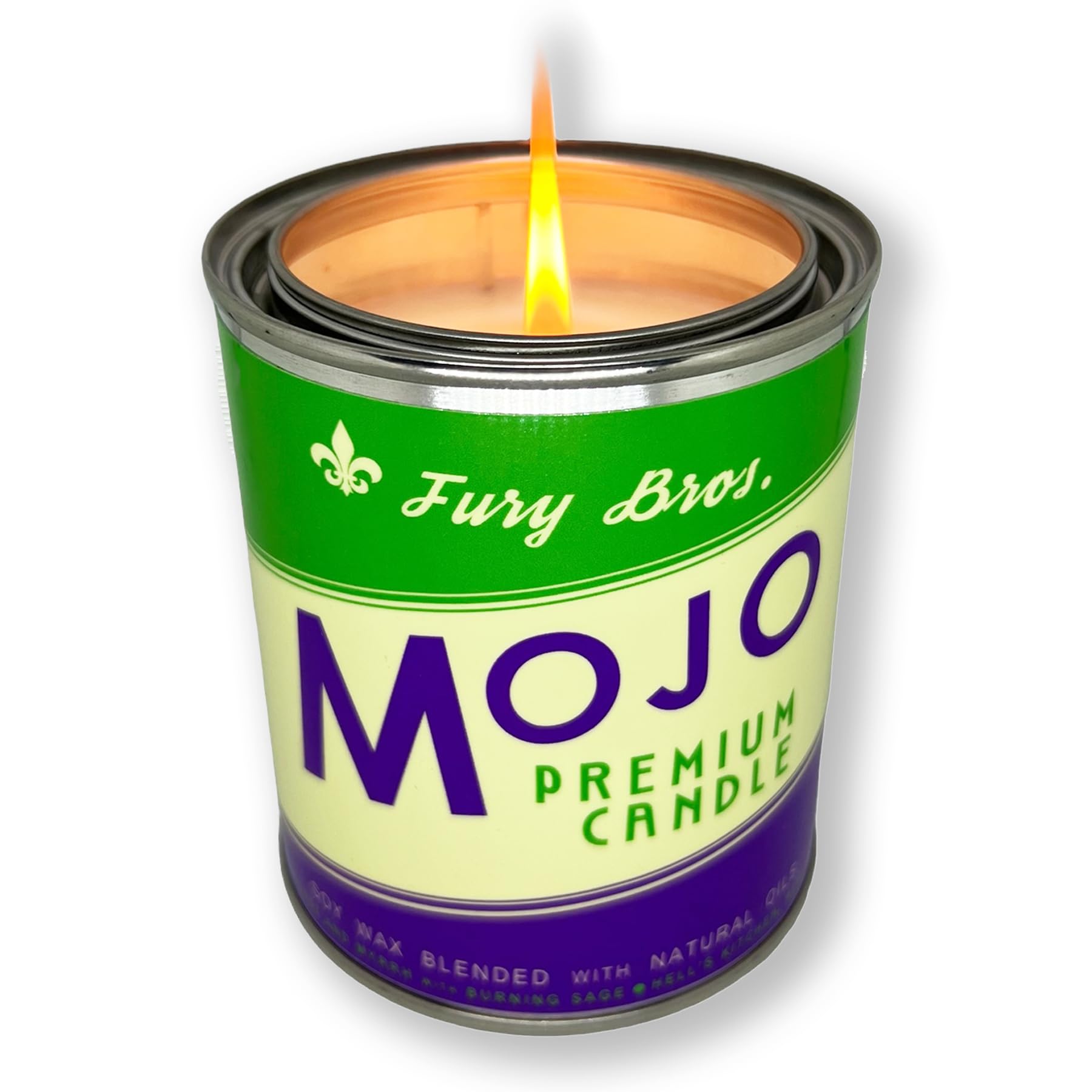 Fury Bros Mojo vela con incienso, mirra y salvia para ambiente espiritual.