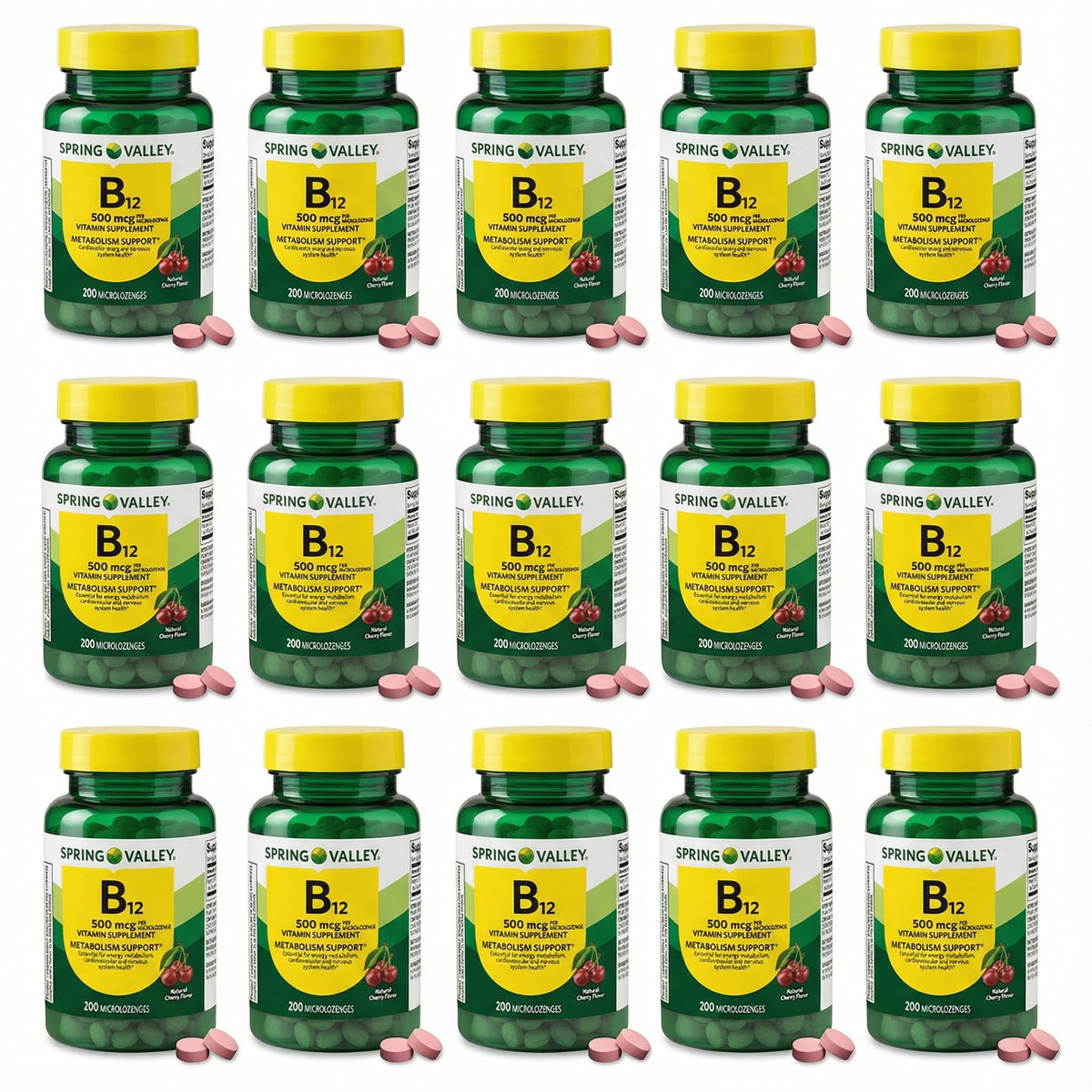 FUSION B12 500 mcg sabor cereza, frasco para energía diaria.