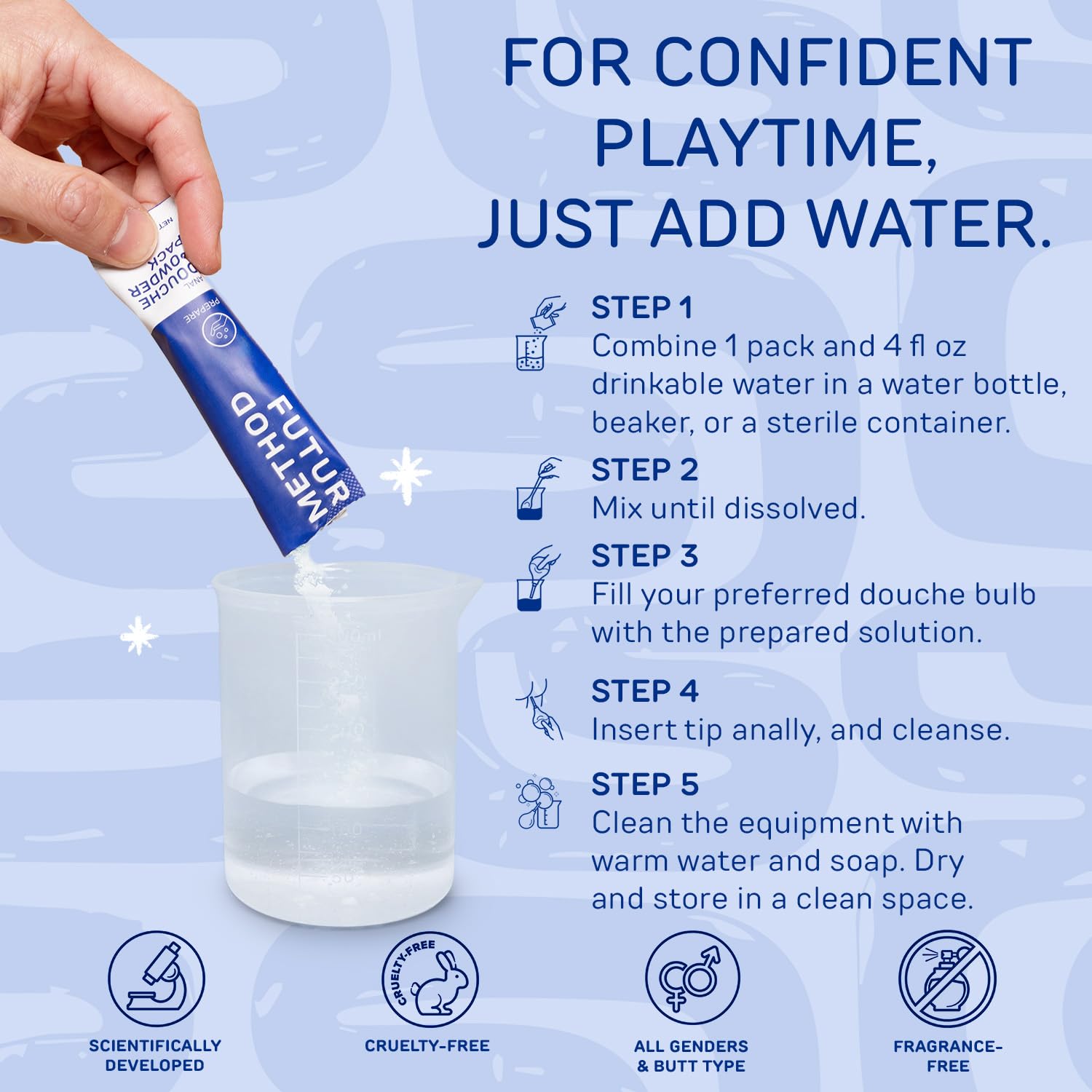FUTURE METHOD mezcla polvo con agua para limpieza anal suave.