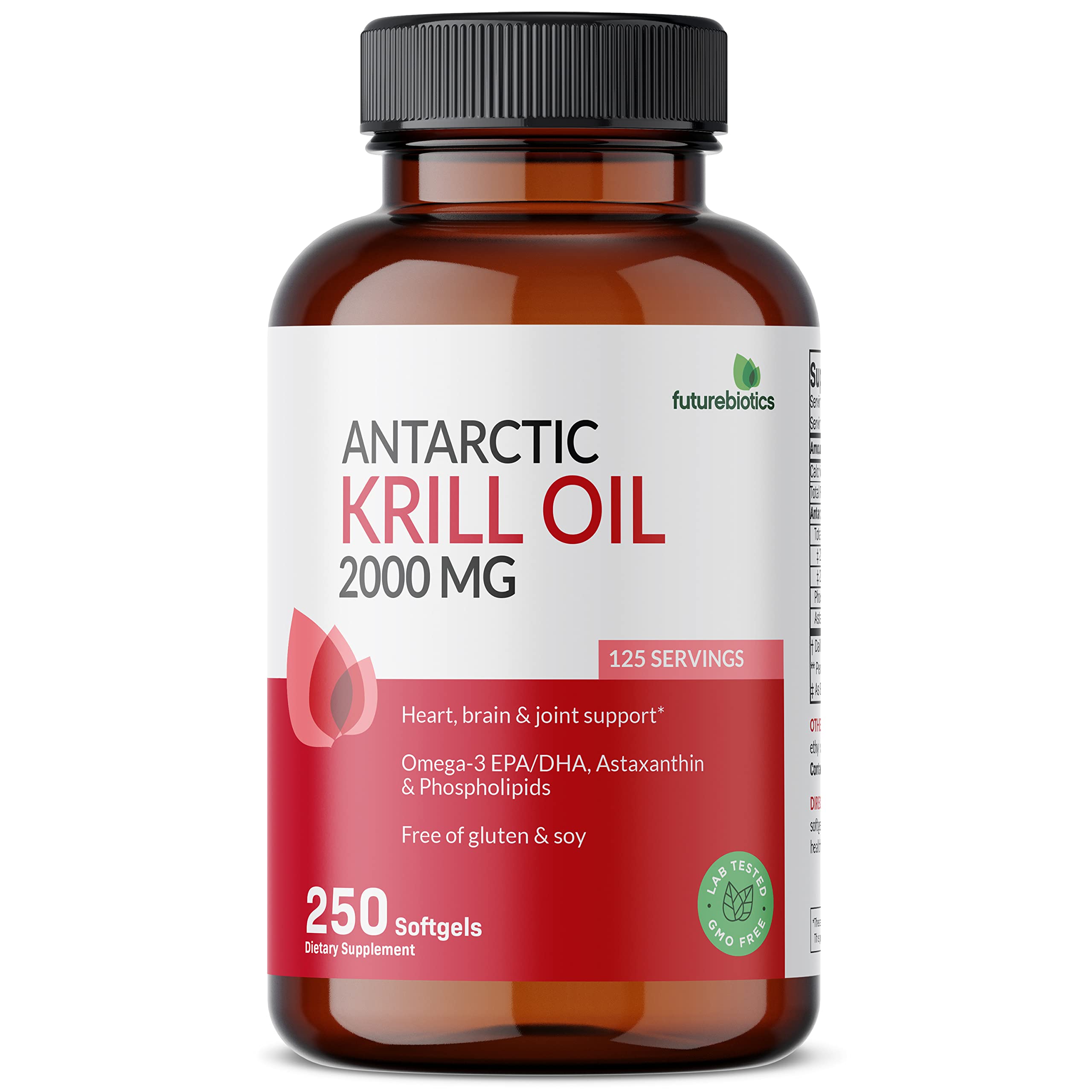 Futurebiotics Antarctic Krill Oil, botella de 250 softgels para ingesta diaria.