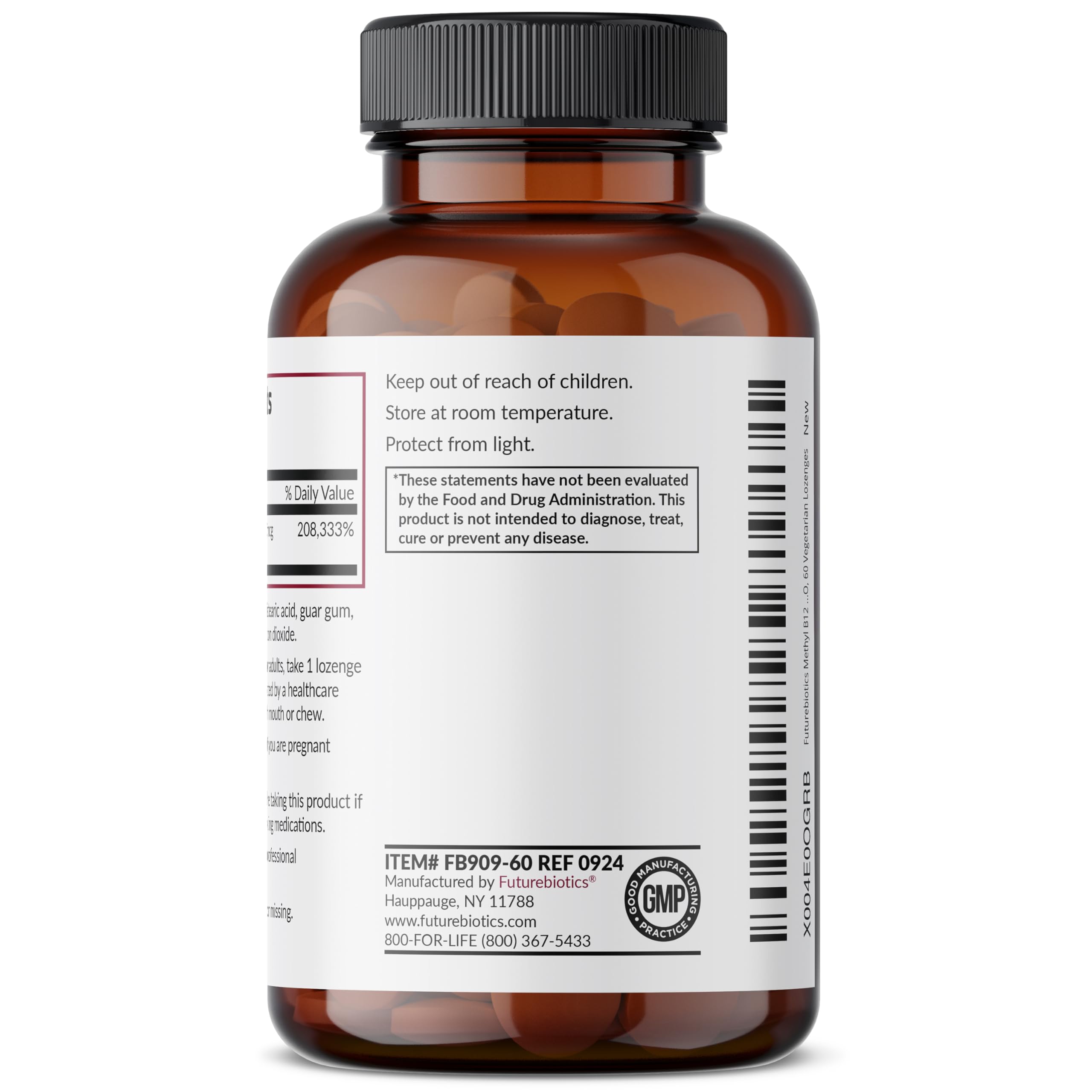Futurebiotics Methyl B12 ingredientes puros para mayor pureza.