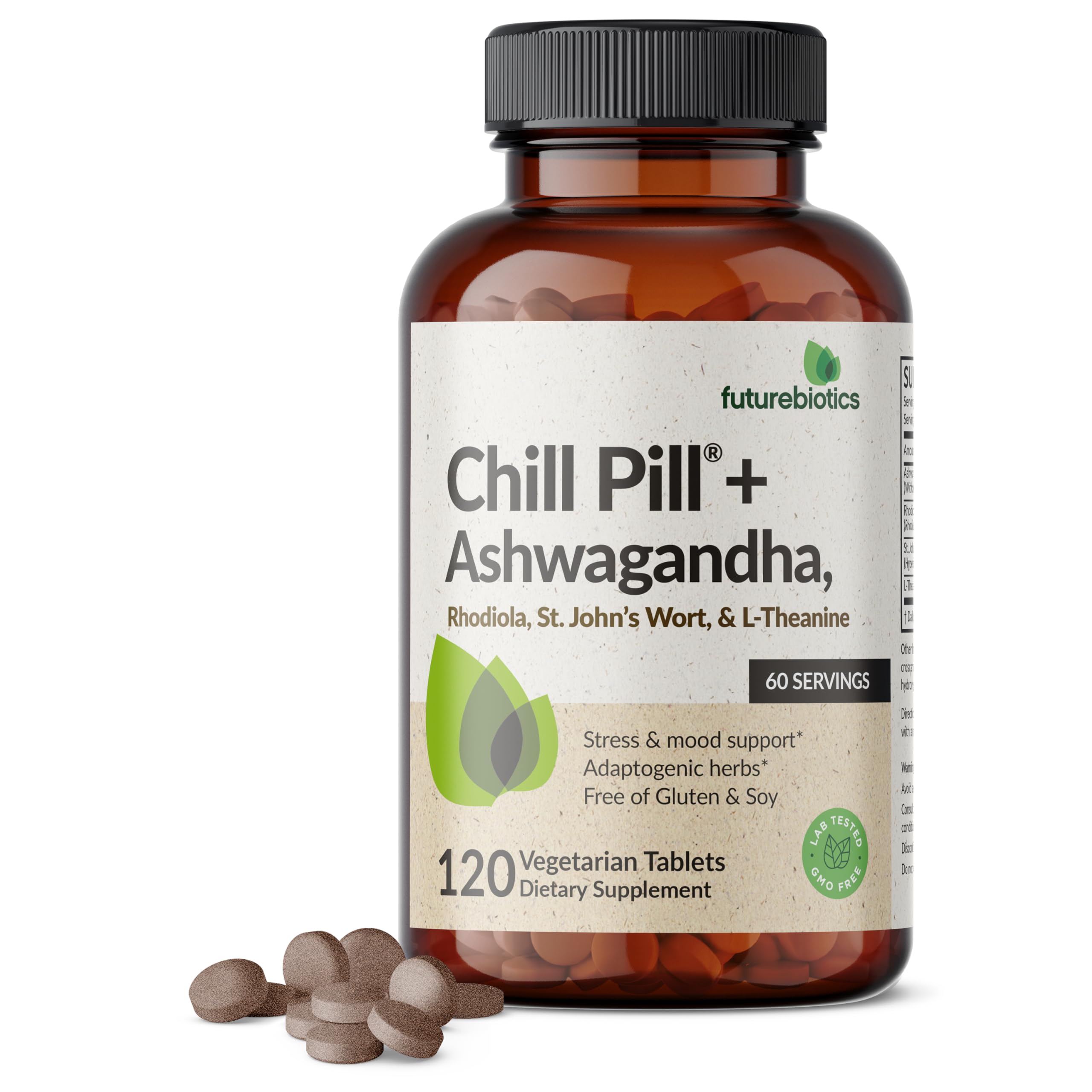 Futurebiotics Chill Pill frente a la botella, sensación de calma diaria