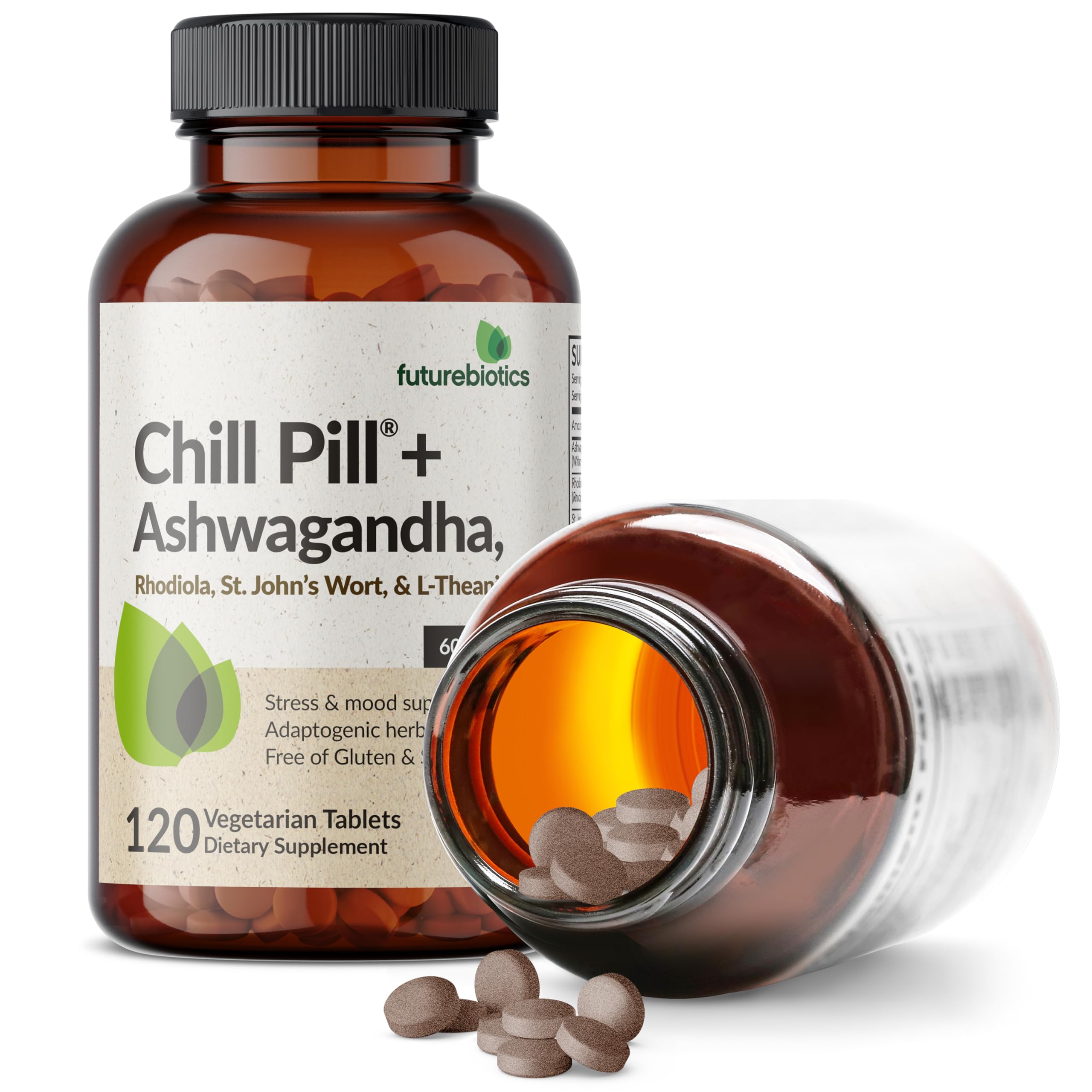 Futurebiotics Chill Pill, ingredientes clave como Ashwaganda y Rhodiola Rosea