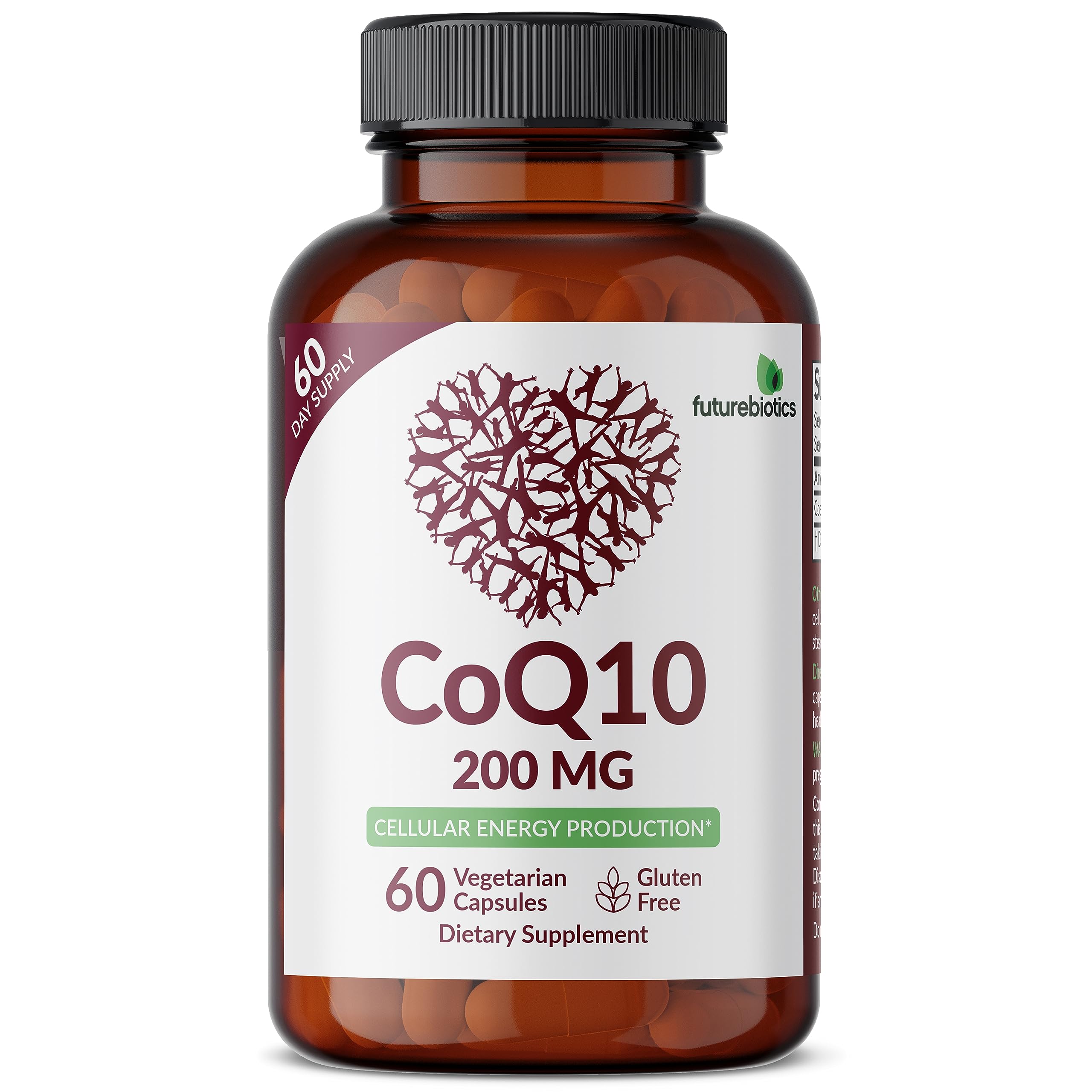 Futurebiotics CoQ10 200 mg, fórmula vegana apta para dietas vegetarianas.