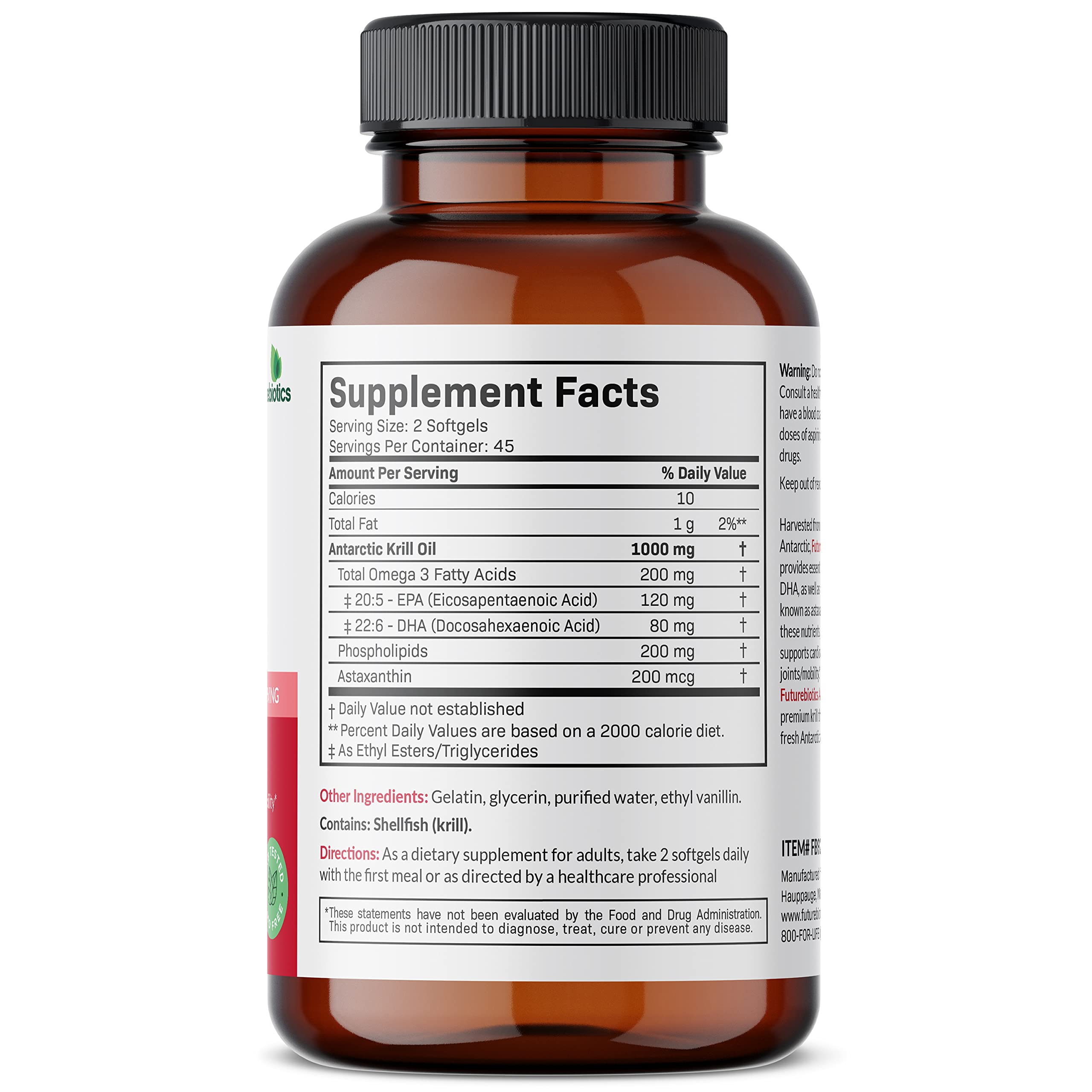 Cápsulas de Futurebiotics Omega-3 EPA/DHA con krill, apoyo diario a la salud.