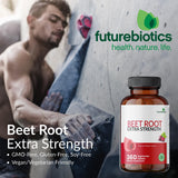 Etiqueta Futurebiotics Remolacha, producto libre de OGM y gluten.