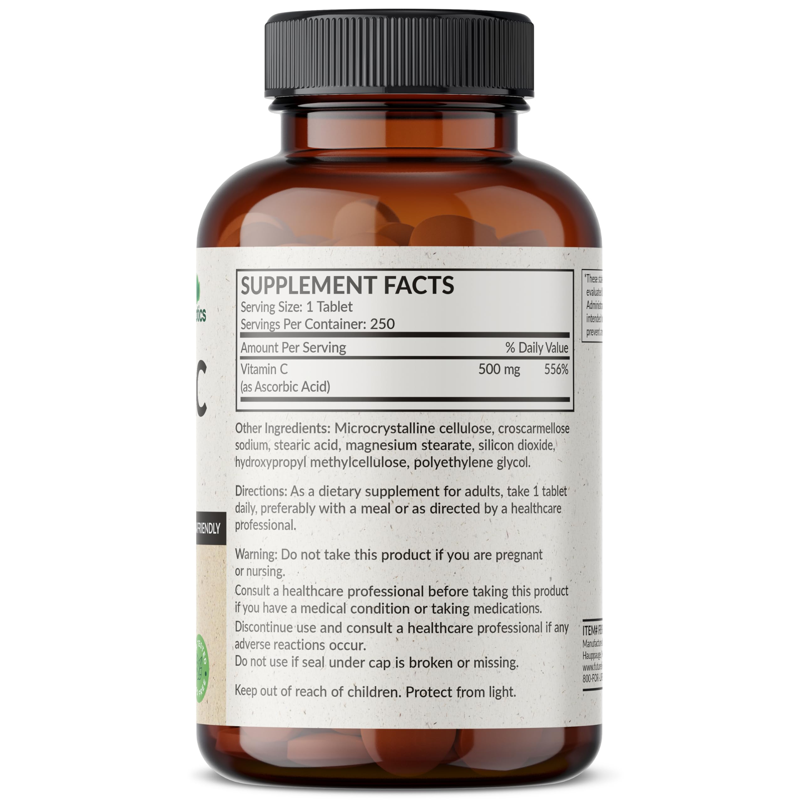 Futurebiotics Vitamina C, botella de 250 tabletas para su rutina diaria.