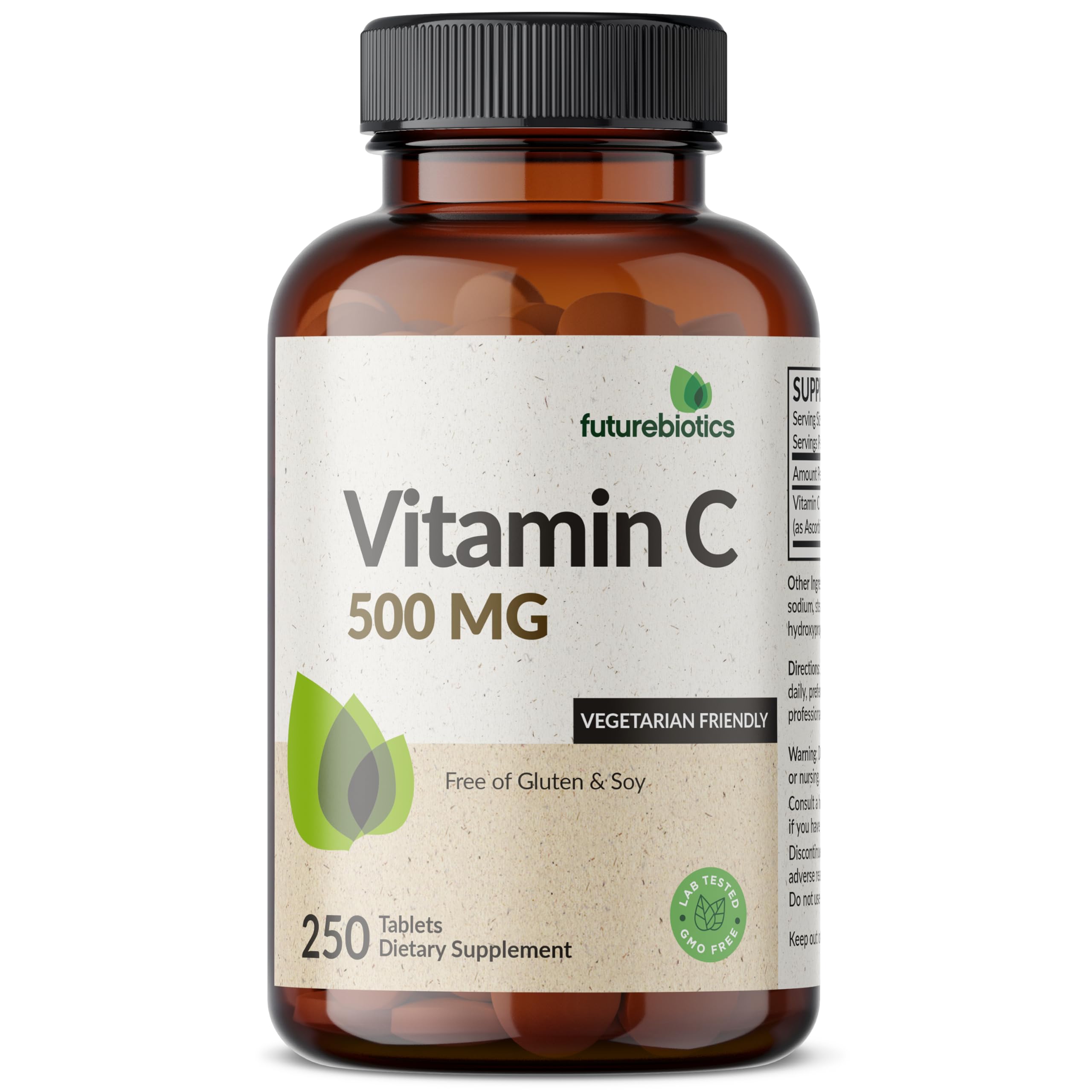Futurebiotics Vitamina C 500 mg en mano, listo para uso cotidiano.