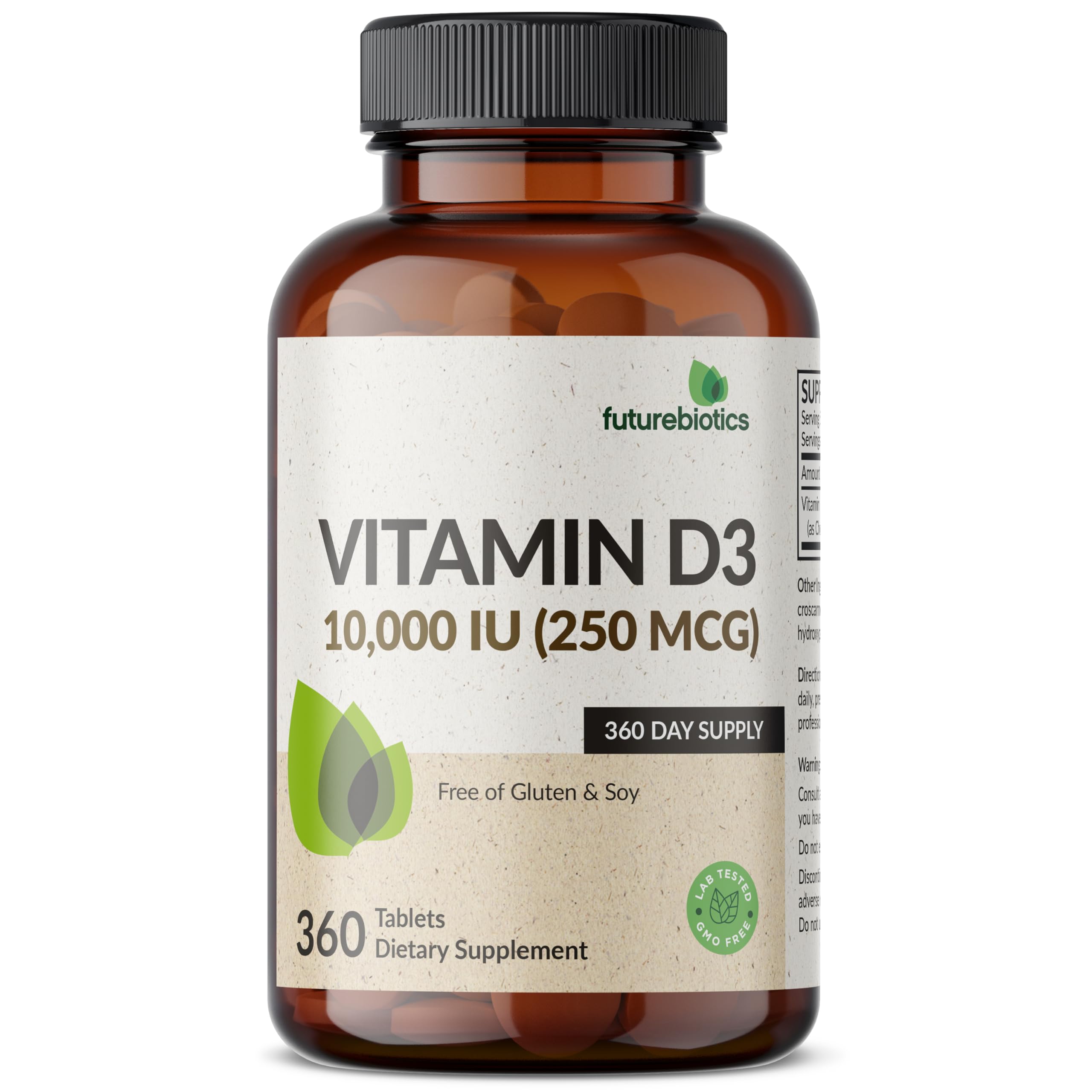 Frasco Futurebiotics Vitamina D3 cerrado para protección óptima.