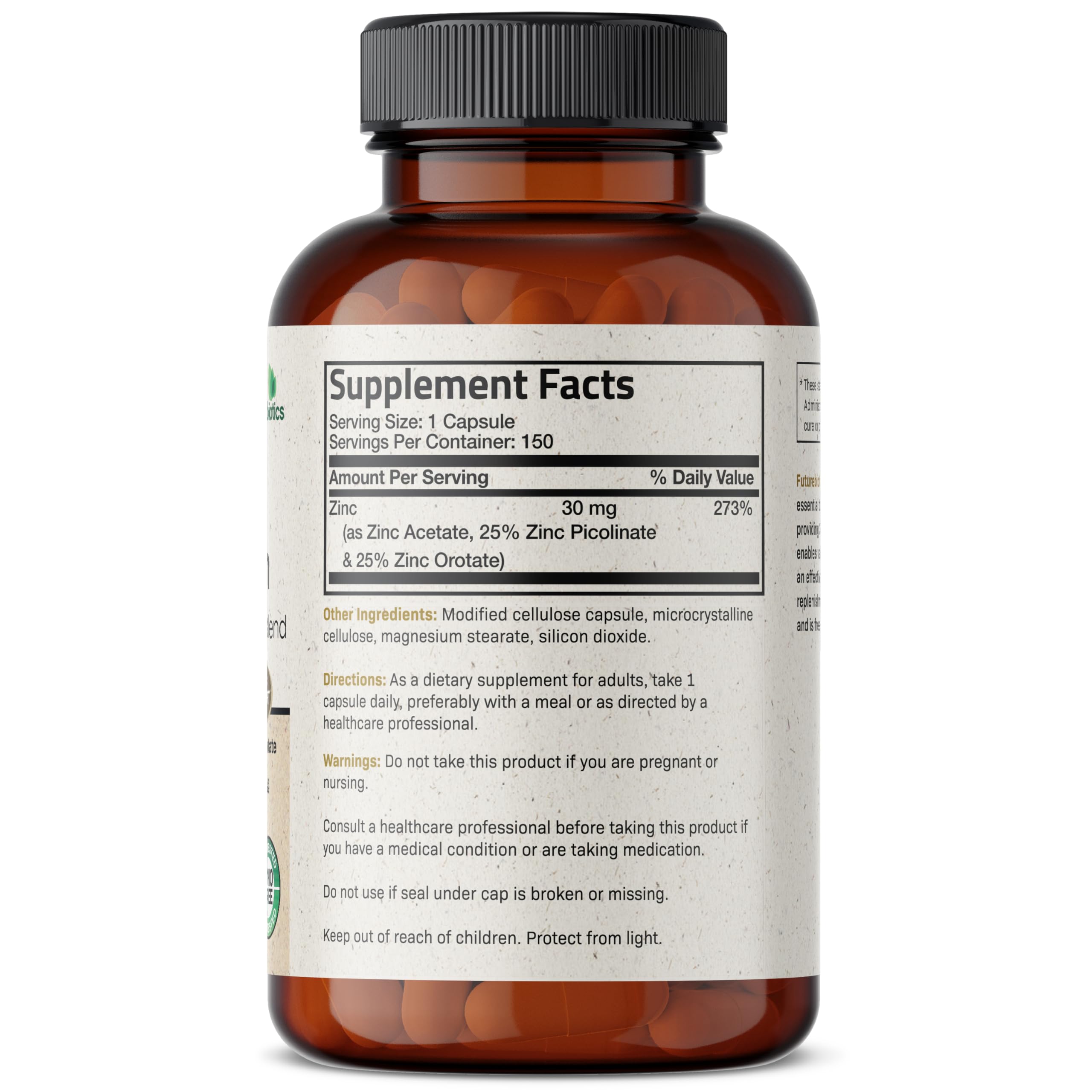 Futurebiotics Zinc Triple Action, cápsulas, forma absorbible para uso diario.