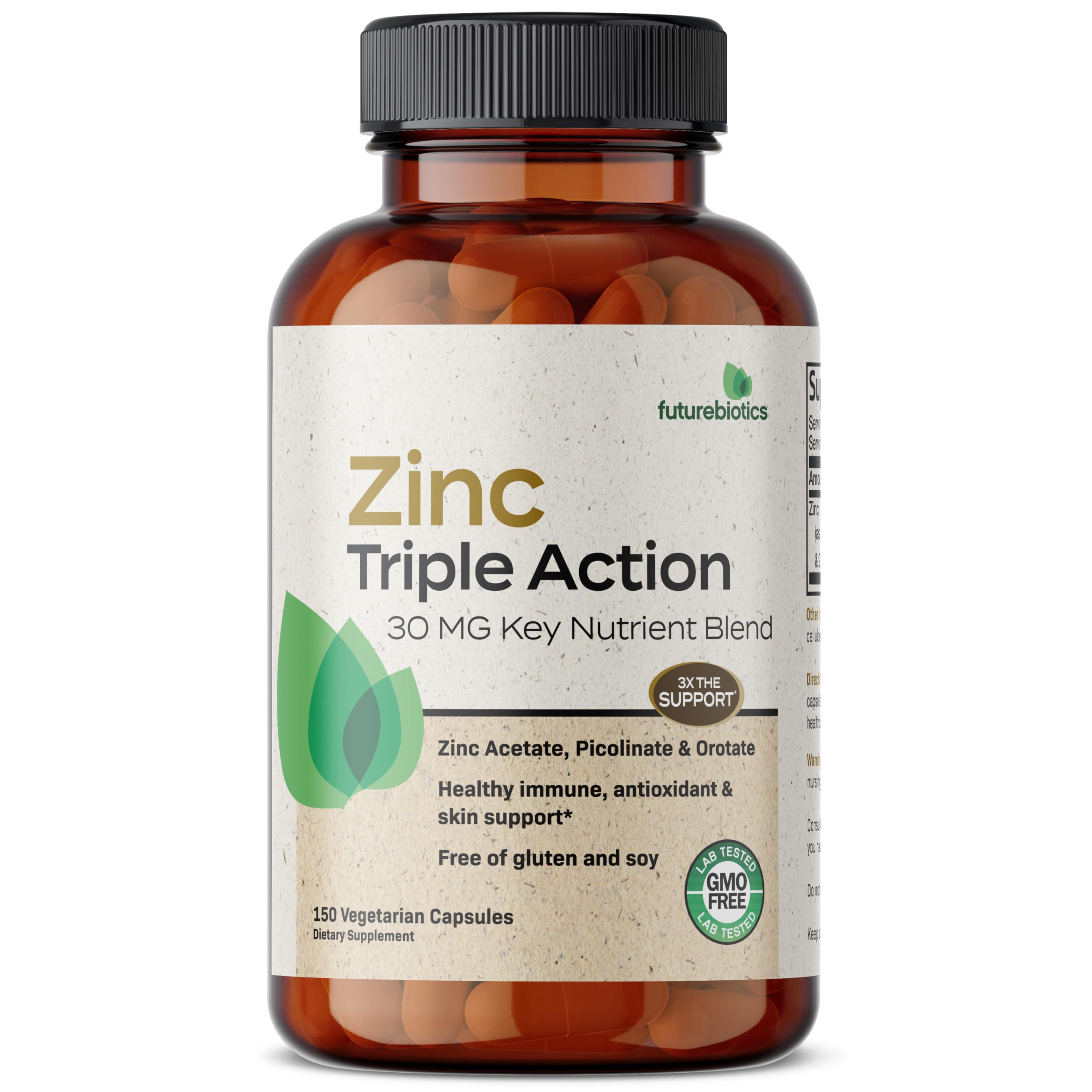 Futurebiotics Zinc Triple Action, dosis diaria en etiqueta, ayuda a mantener niveles de zinc.