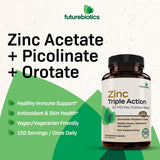 Futurebiotics Zinc Triple Action, envase abierto, fácil de medir la dosis diaria.