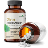 Futurebiotics Zinc Triple Action, tabla de nutrientes, muestra composición de zinc en tres formas.