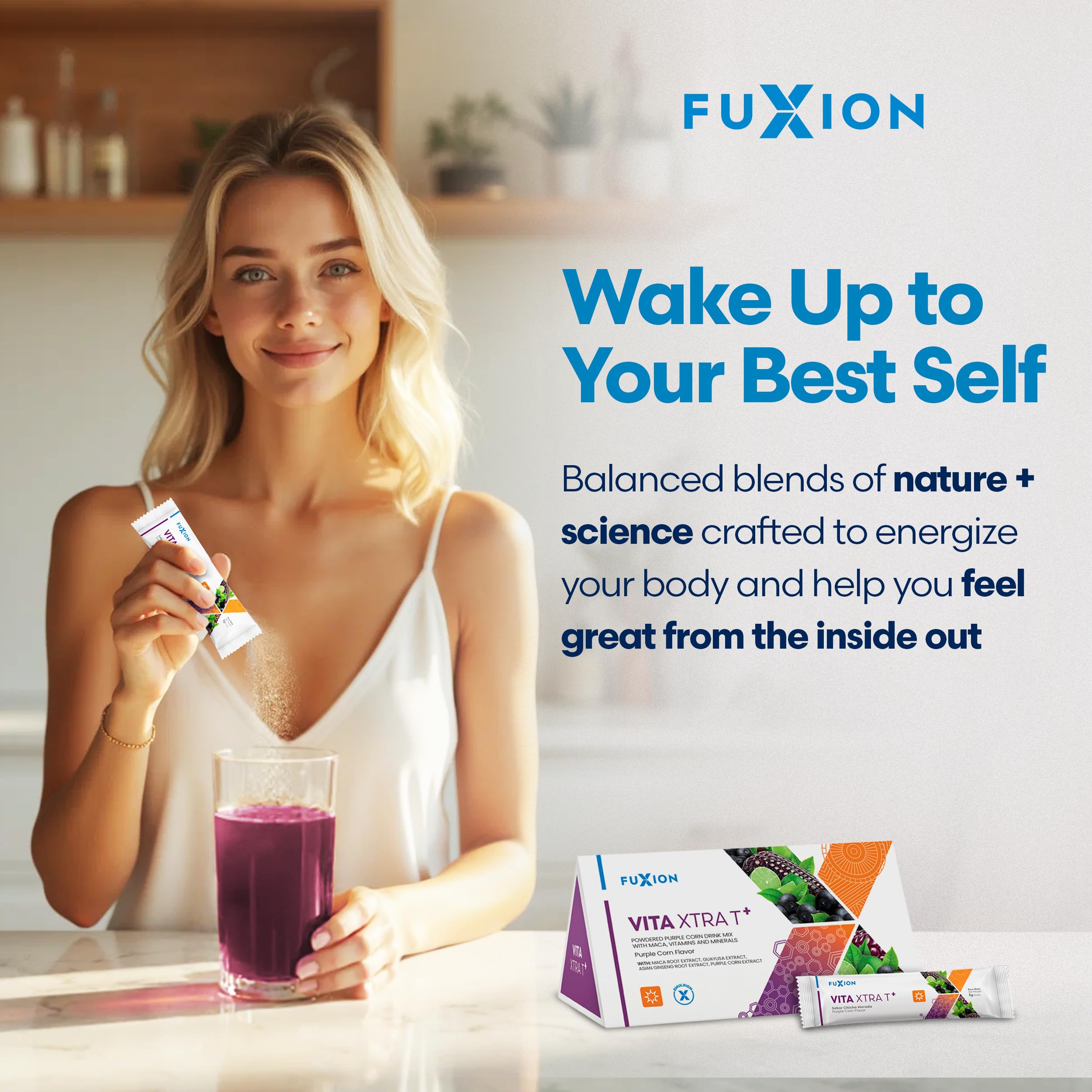 FuXion Vita Xtra T+ con guayusa y té verde para energía natural