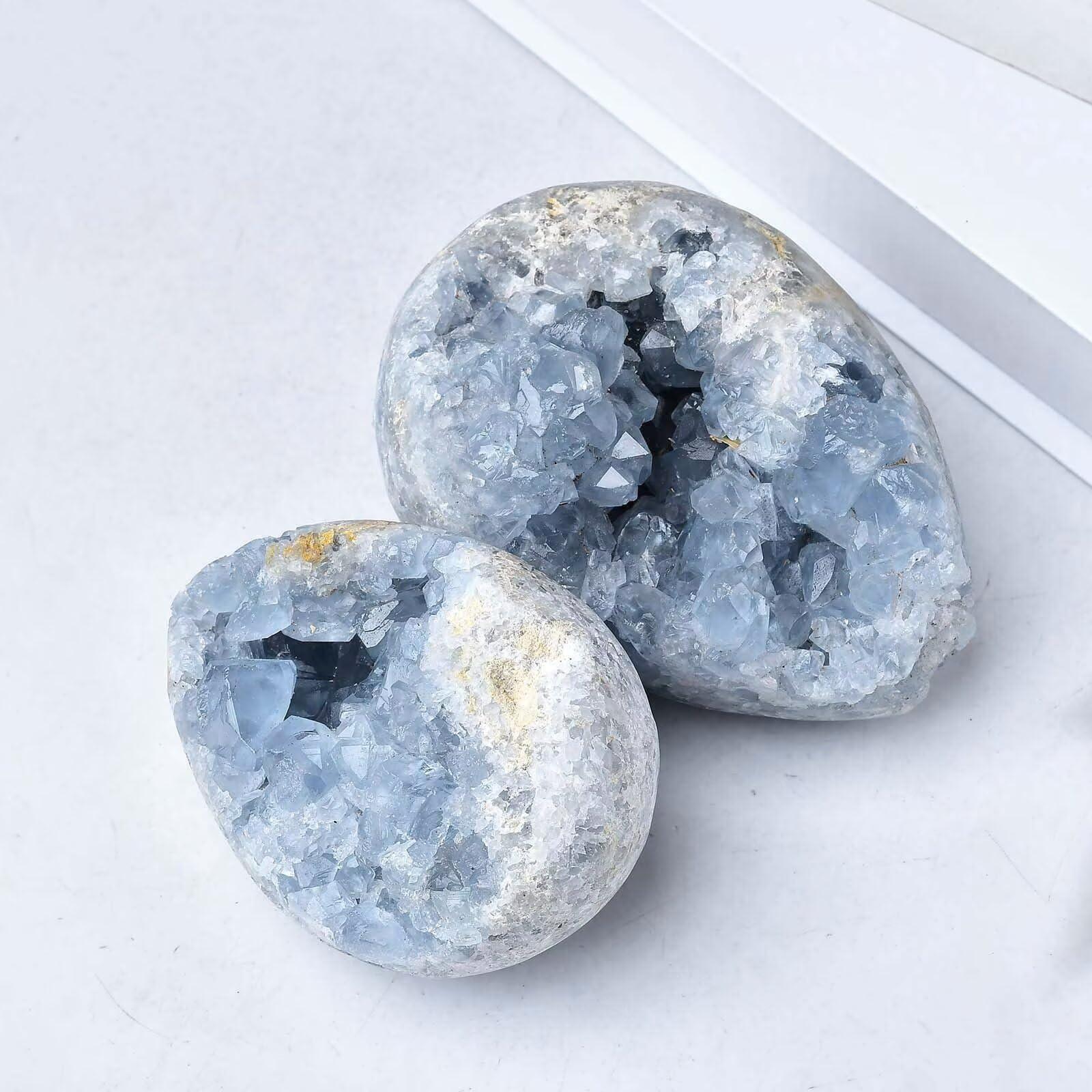FZBHRO huevo geoda de celestita azul, detalle decorativo para sala