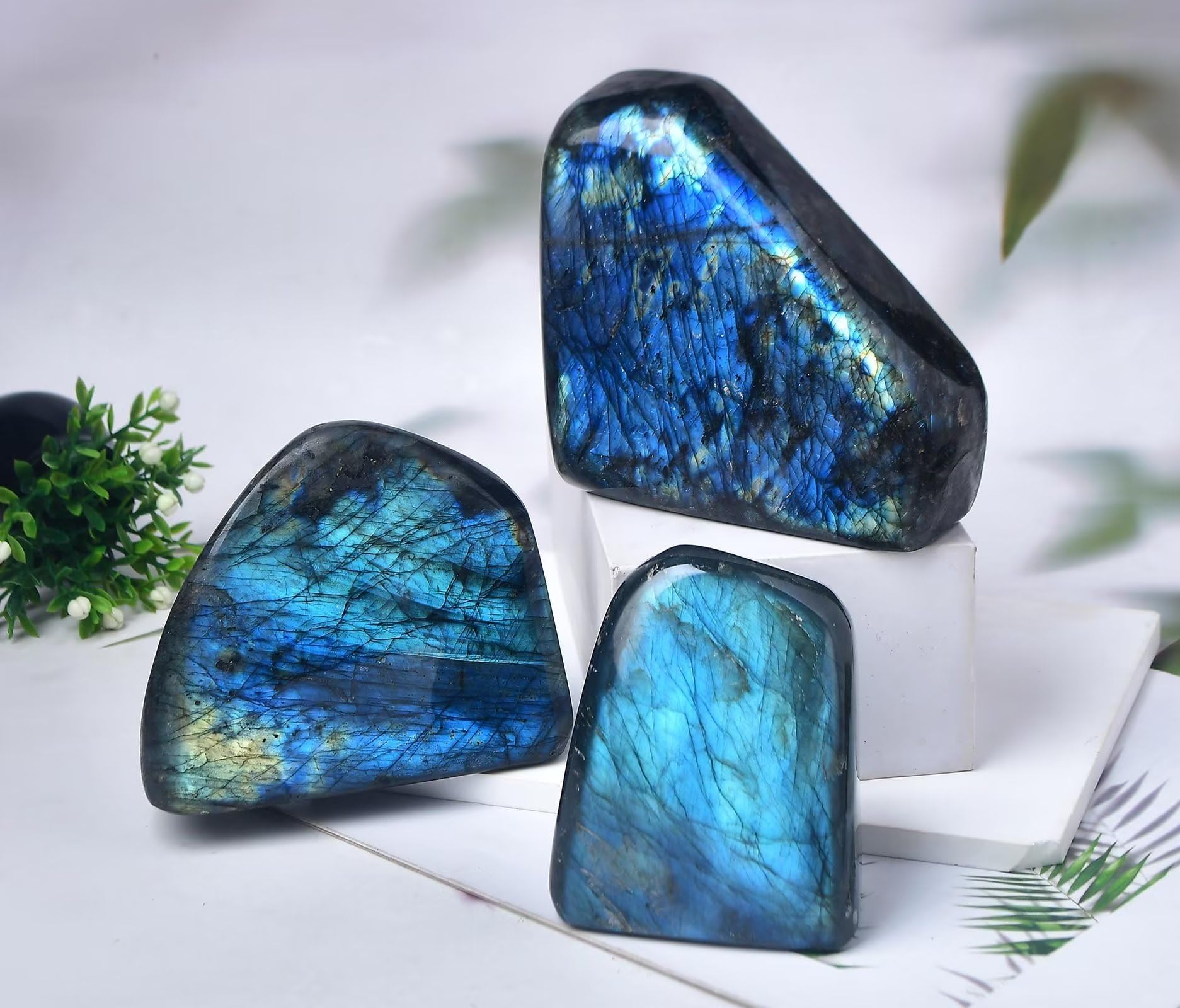 FZBHRO Labradorita azul extra grande pulido decoración hogar, punto focal elegante