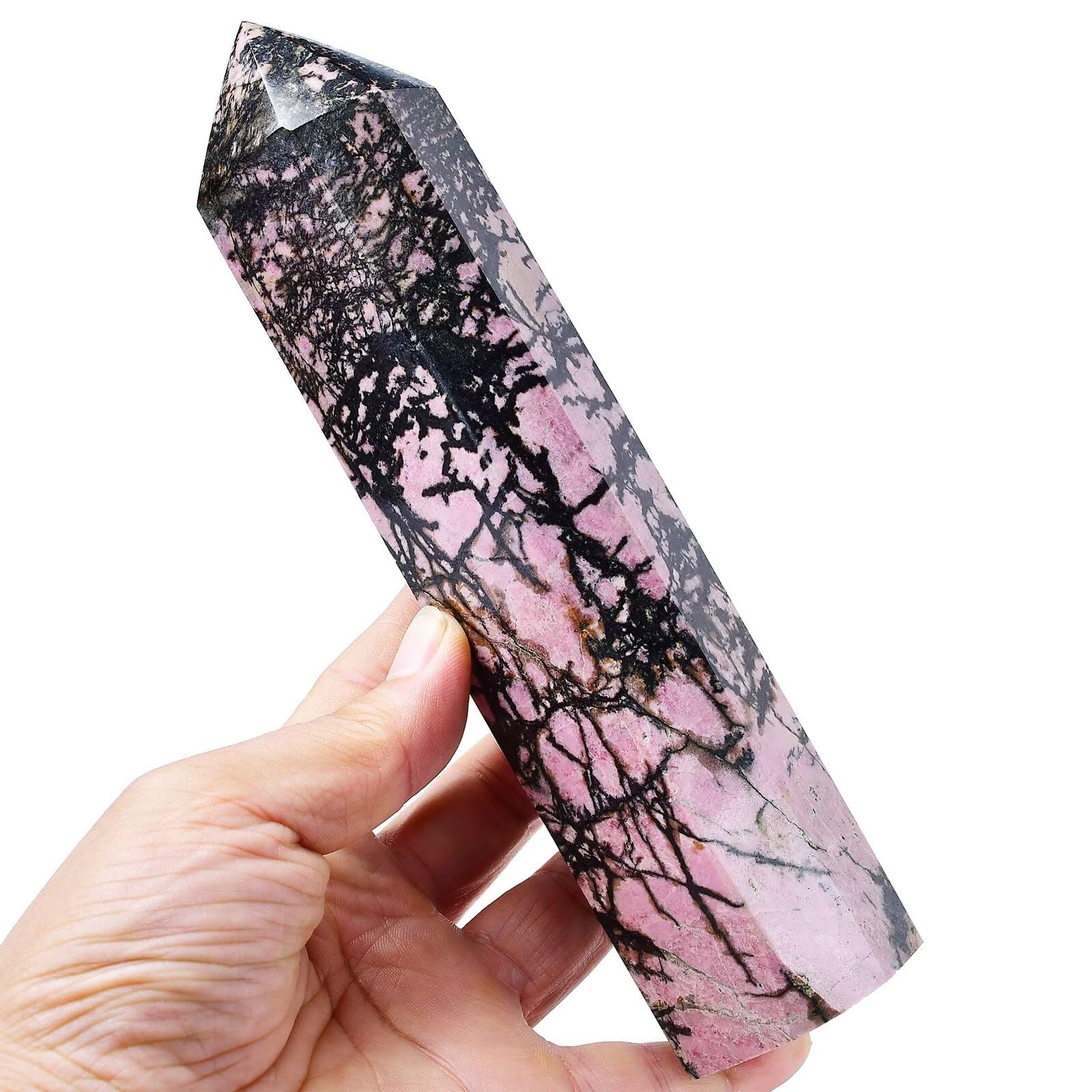 FZBHRO Rhodonite: torre de cristal de 6 facetas, ideal para meditación