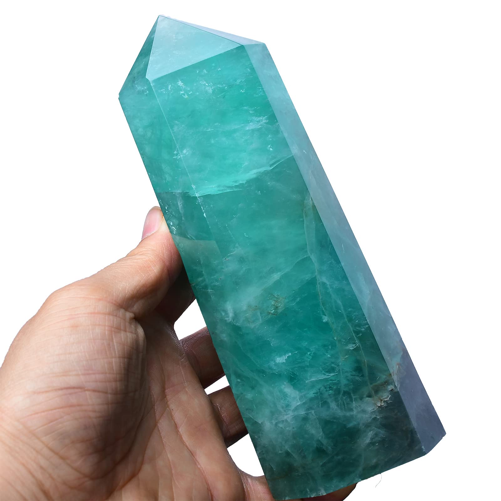 Torre FZBHRO de fluorita verde con 6 facetas, ideal para meditaciones.