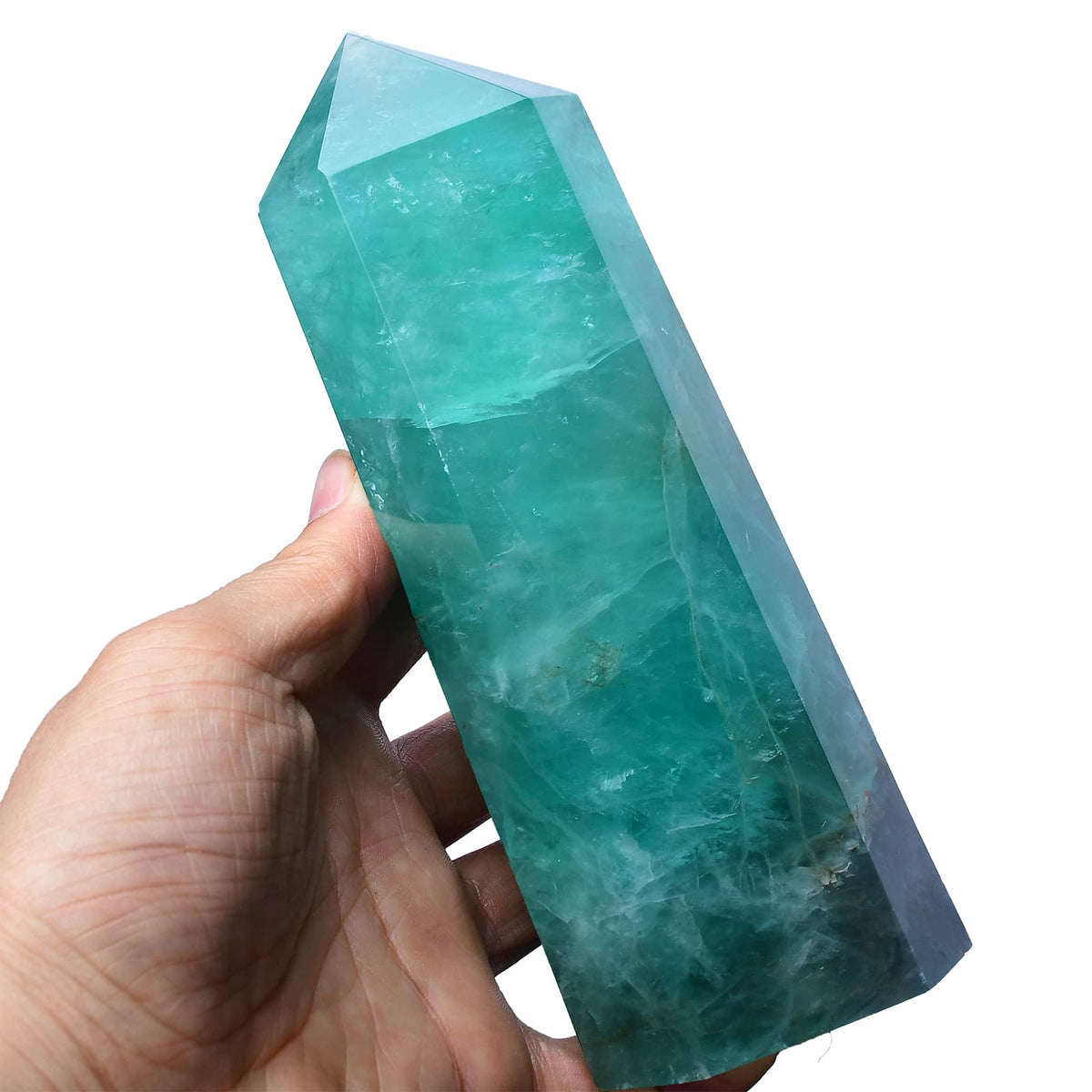 Torre FZBHRO de fluorita verde con 6 facetas, ideal para meditaciones.