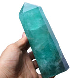 Torre FZBHRO de fluorita verde con 6 facetas, ideal para meditaciones.
