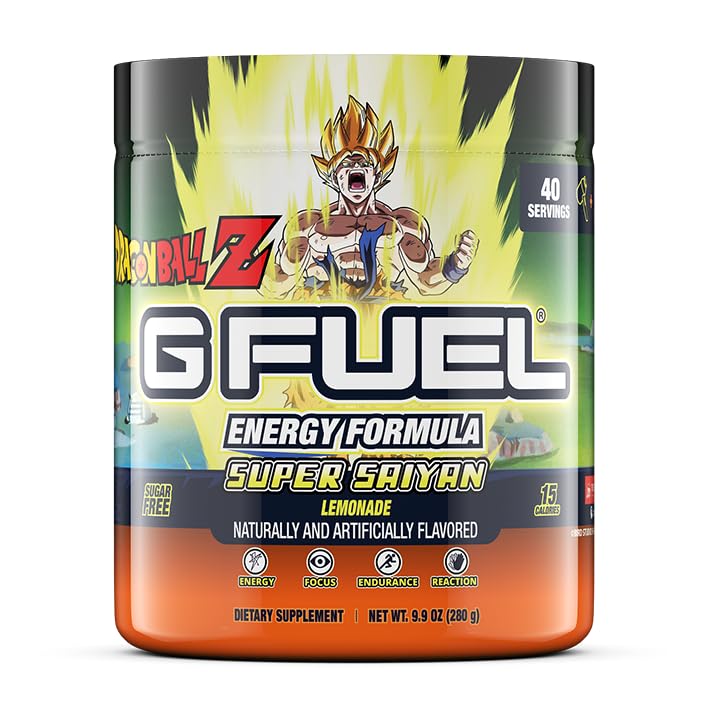 G Fuel Dragon Ball Z en envase limón, energía limpia para tus sesiones.