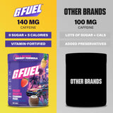 G Fuel Miami Nights 2.0, etiqueta destaca vitaminas y antioxidantes para energía diaria.