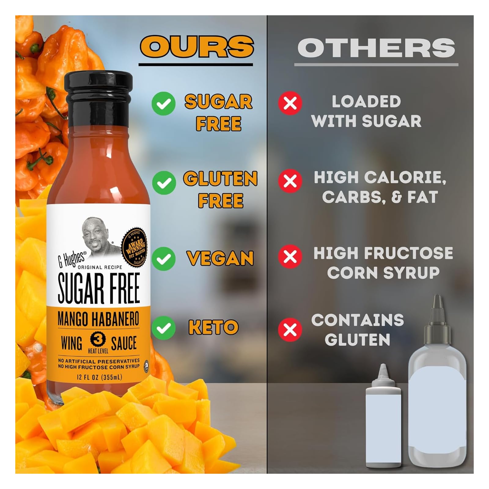 Etiqueta de G. Hughes Smokehouse Mango Habanero resalta sin gluten