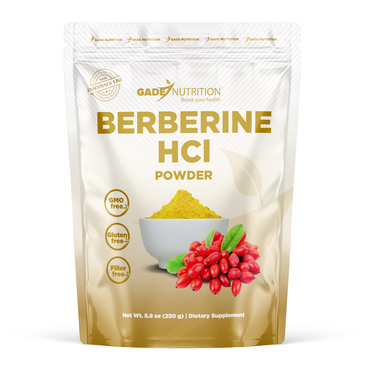 GADE Nutrition Berberina HCL, frasco de polvo para posible soporte metabólico.