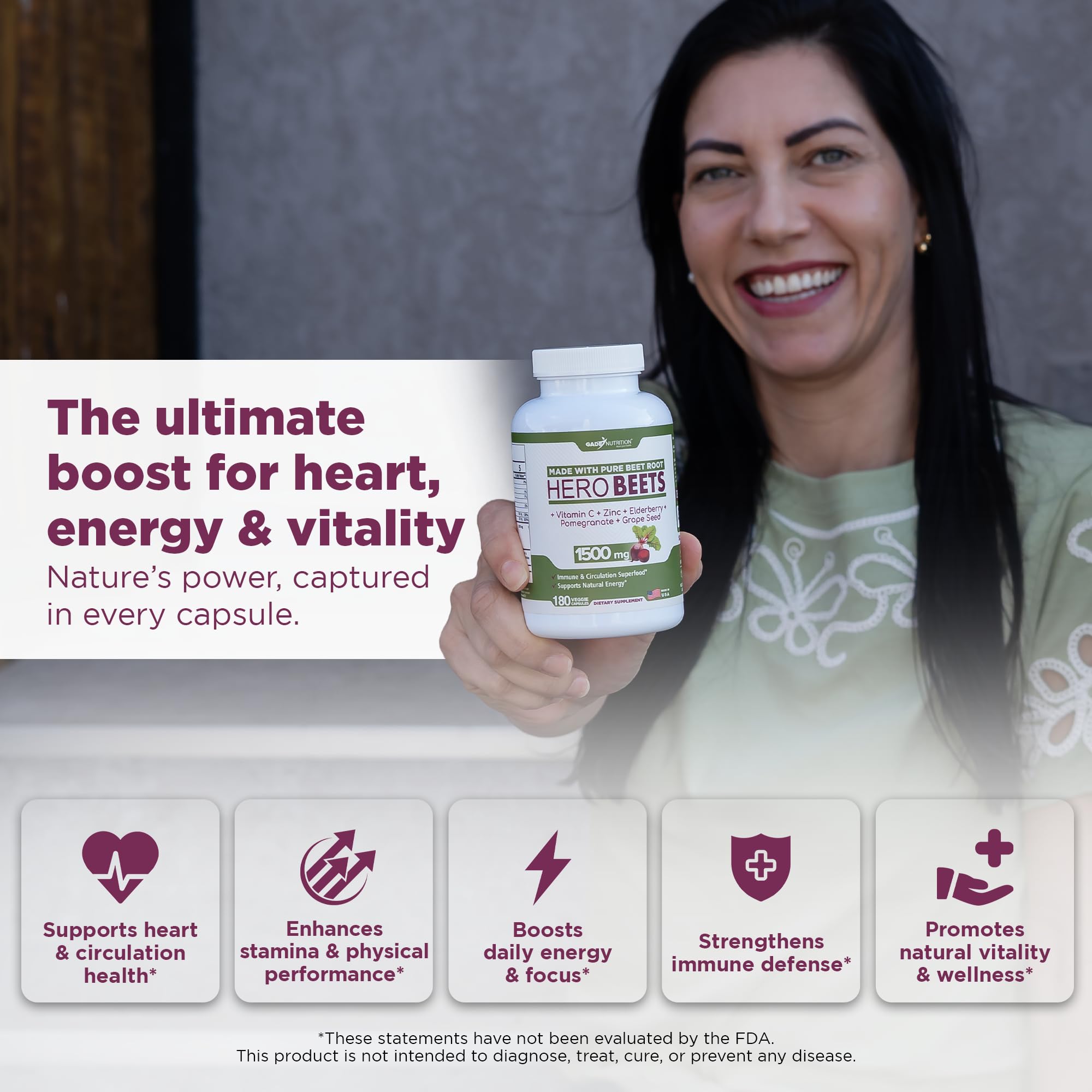 Cápsulas de Hero Beets de 1500 mg, fáciles de tomar