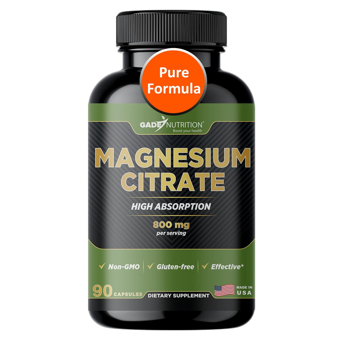 GADE NUTRITION Magnesio Citrato Puro - frasco en mano para uso diario, beneficio de relajación muscular